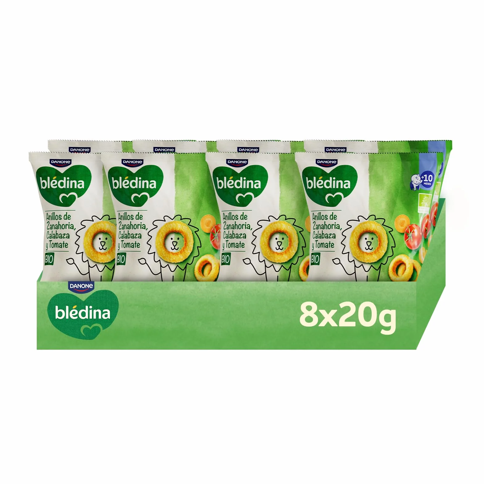 Blédina Snacks BIO Bolsas Snacks Saludable niños Zanahoria Calabaza Tomate Anillos Sin Gluten 8x20g