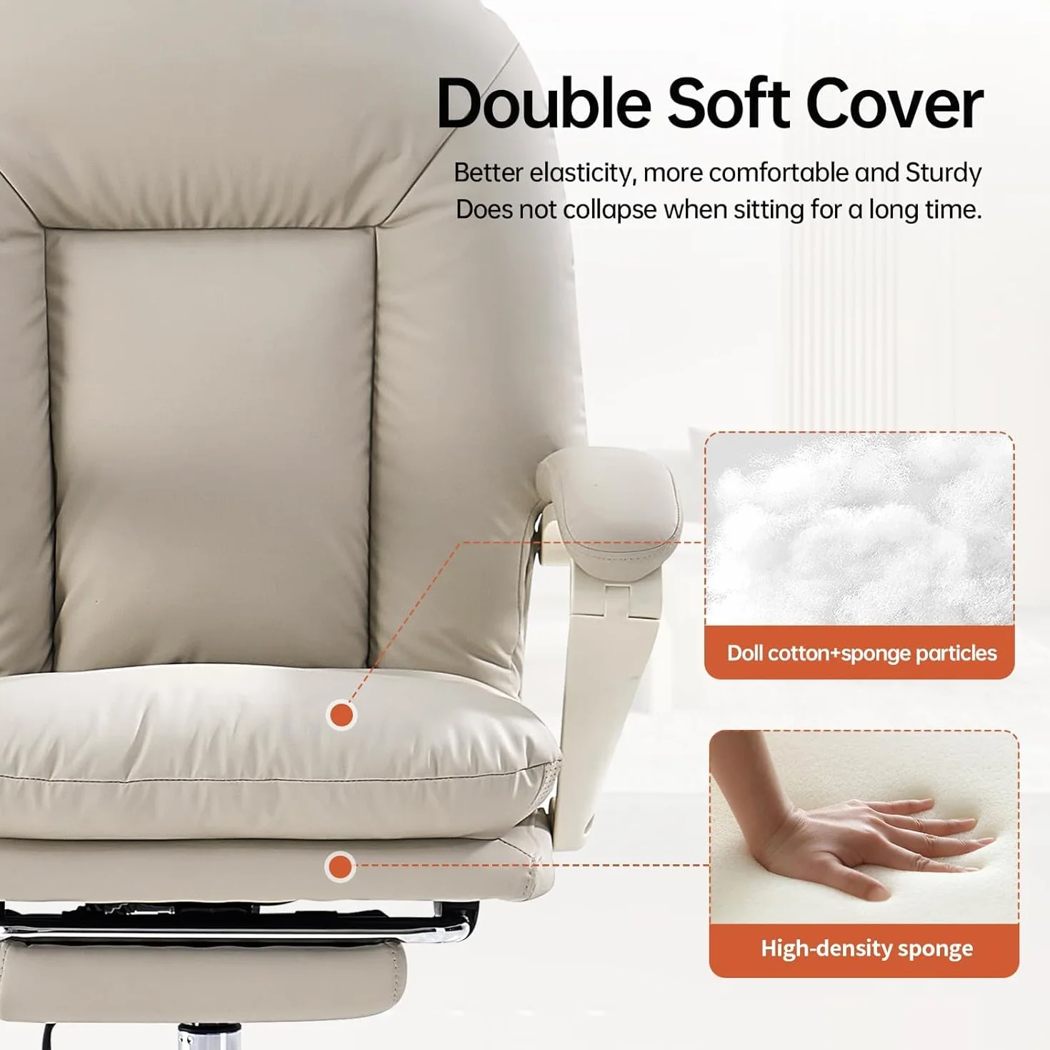 EMIAH Silla de Oficina Ergonómica con Reposapiés, Silla de Escritorio Ejecutiva Reclinable, Sillón de Cuero PU, Modernas Cómoda Silla de Ordenador Tocador con Ruedas, Bonita Silla para el Hogar, Beige