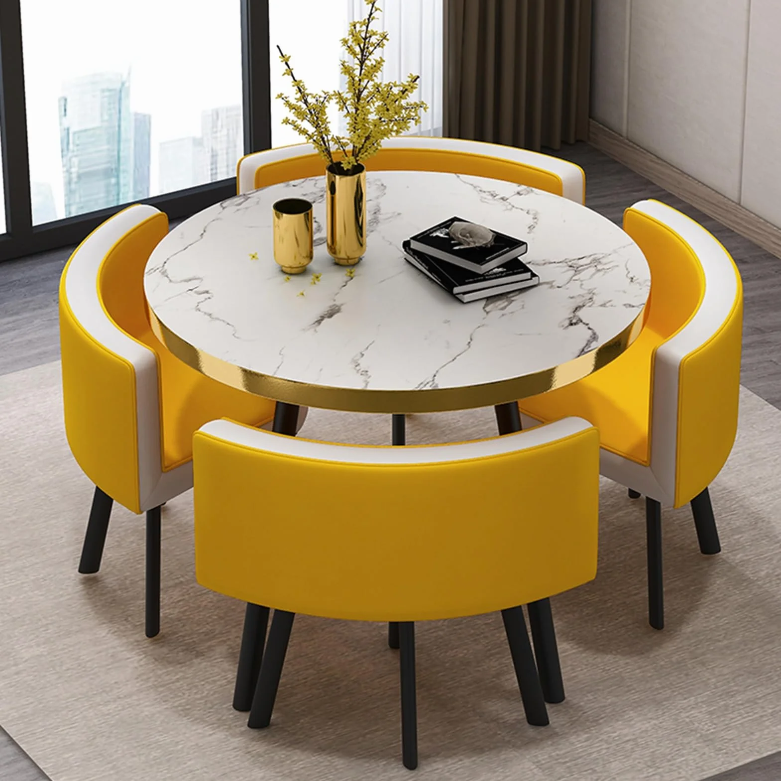 Oficina Sala De Recepción Juego De Mesa Y Silla Club, Mesa Redonda De Comedor Asiento con Respaldo Suave Muebles De Estilo Moderno Café Cocina Sala De Estar Tienda De Té con Leche Tienda De