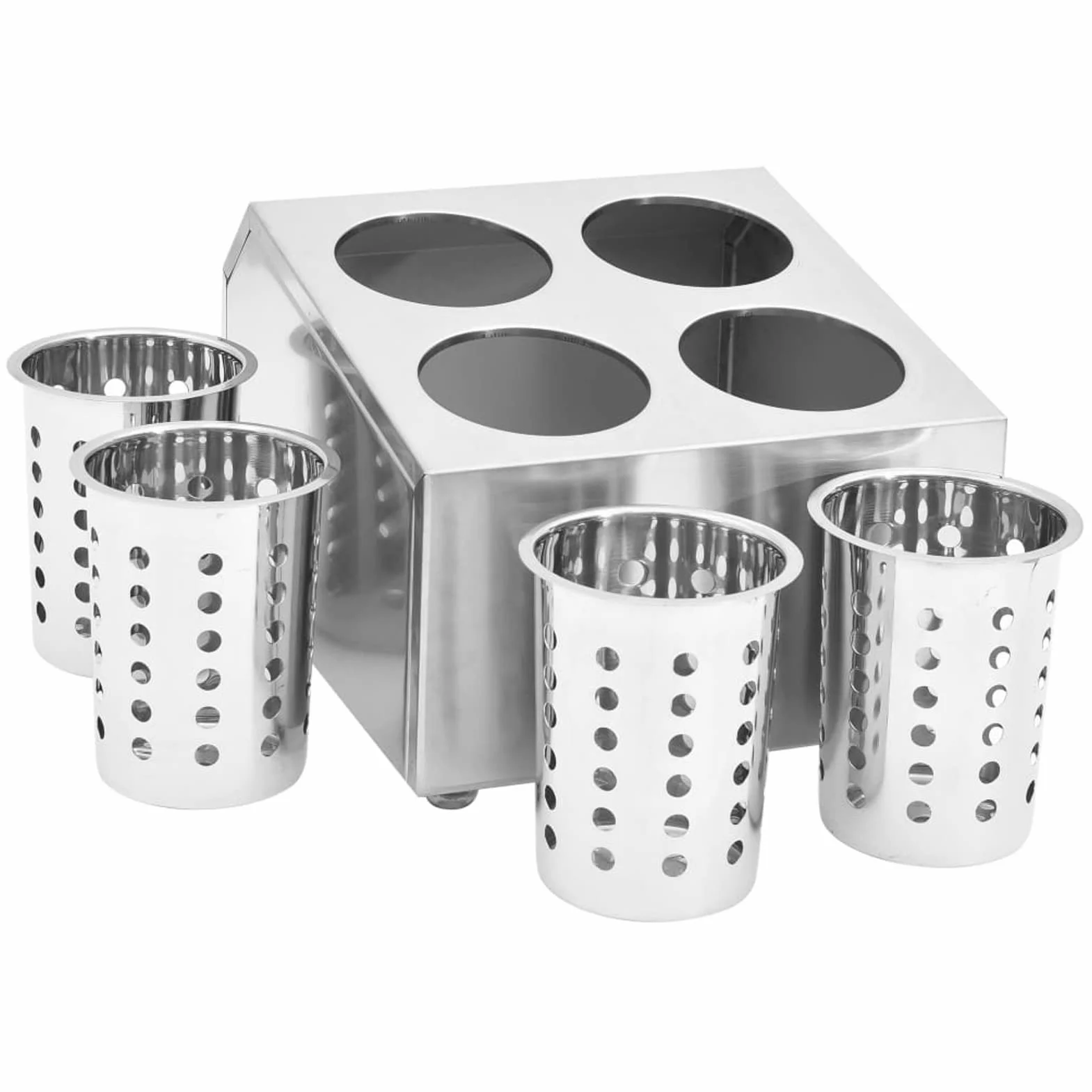 Cubertería con 4 compartimentos, anticorrosión, para gastronomía, soporte para cubiertos, cuadrado, acero inoxidable, 26,5 x 30,5 x 20 cm