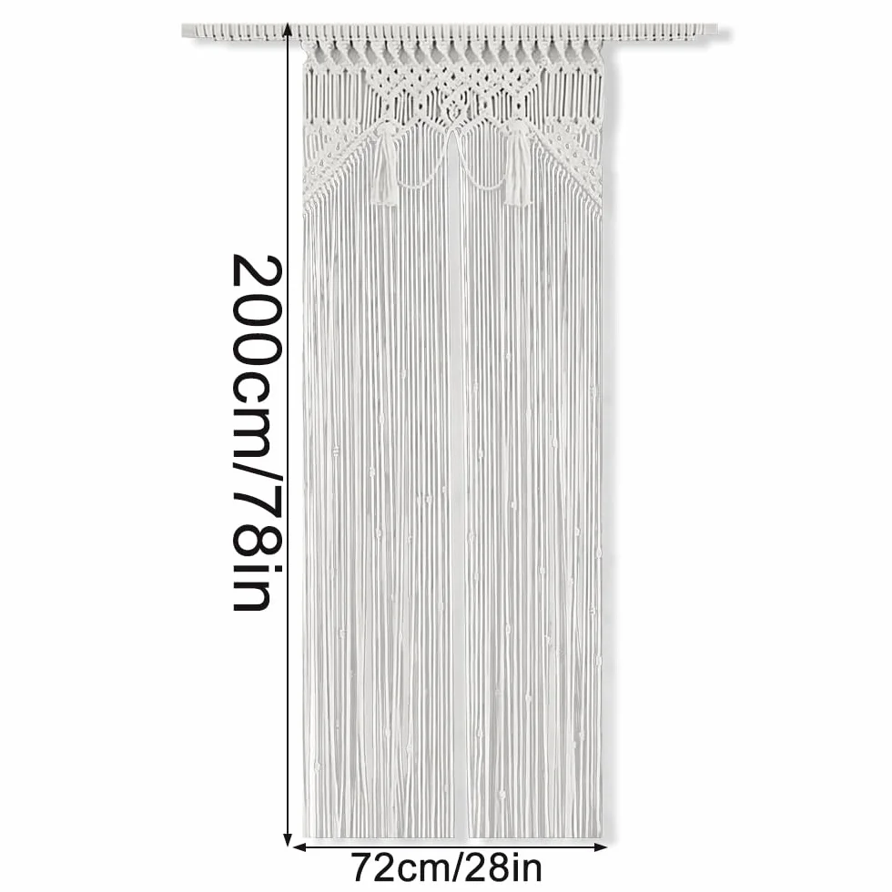 Cortina de macramé hecha a mano 72 x 190 cm bohemio beige
