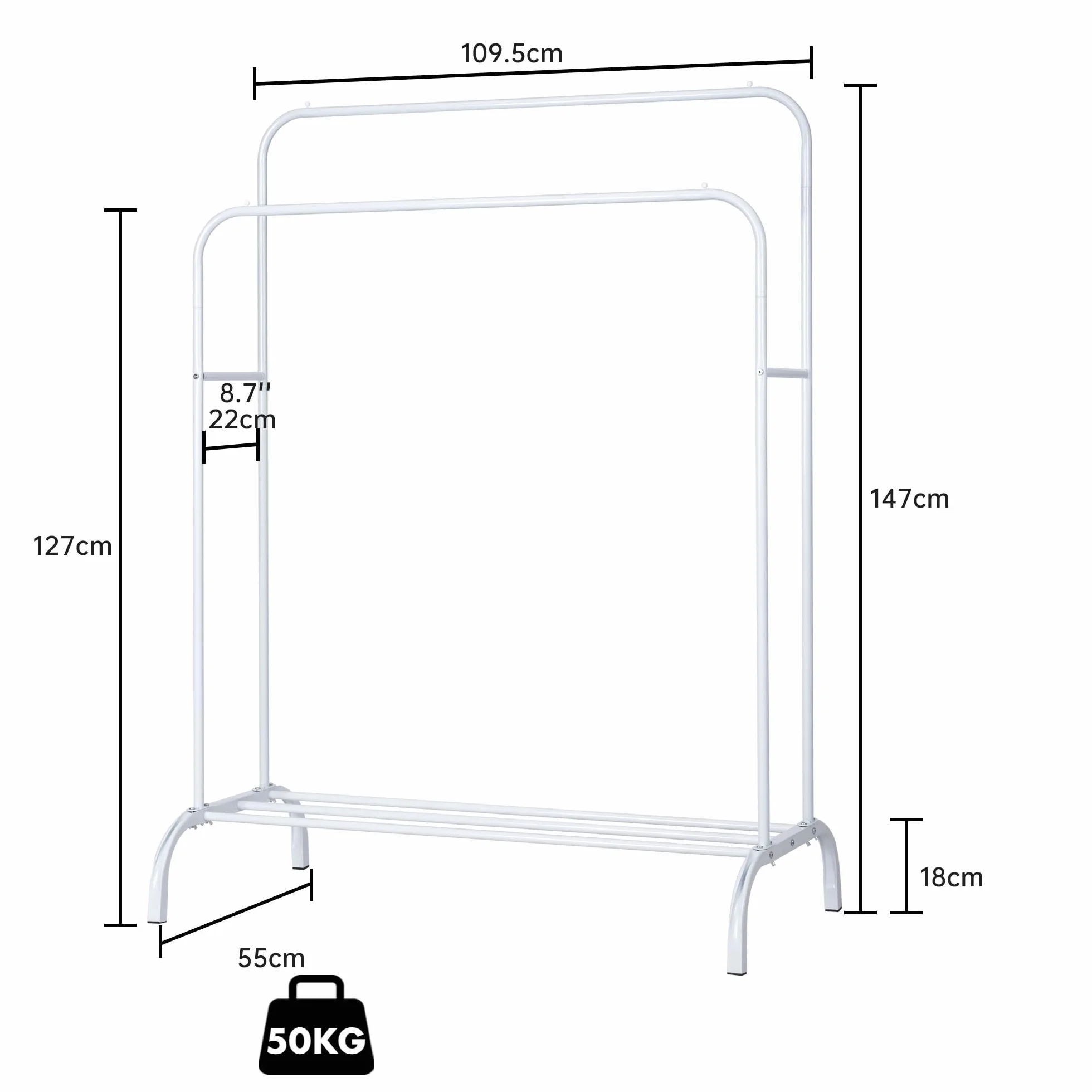 Perchero burro doble de metal con barras para colgar ropa y base inferior para zapatos o cajas | Estructura resistente, diseño compacto y moderno | Ideal para dormitorio, vestidor o lavandería