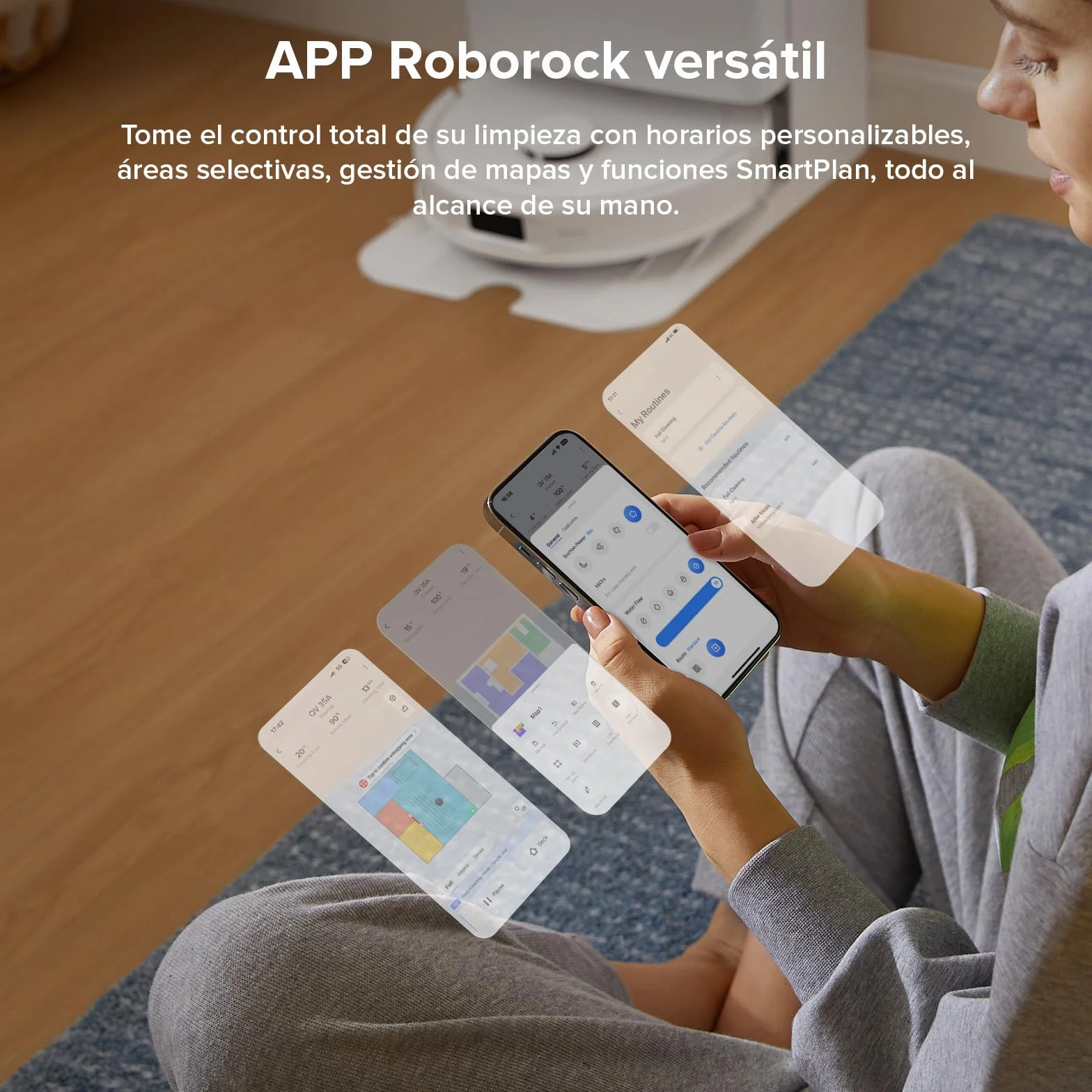 roborock Robot Aspirador QV 35A Set, 8000Pa de succión, Dos mopas giratorias elevables, cepillos antienredos, tecnología reactiva para Evitar obstáculos, navegación y mapeo,Blanco