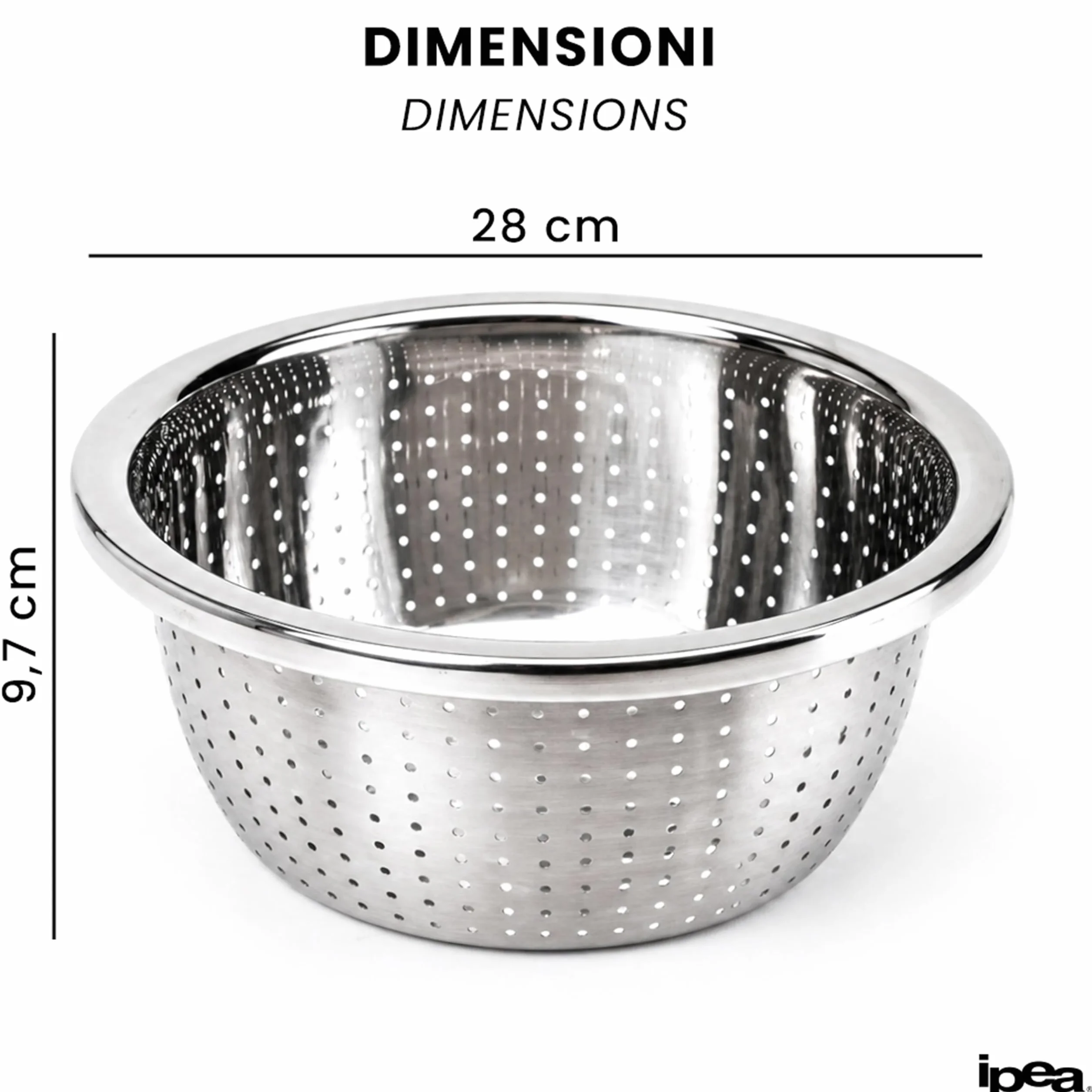 IPEA Escurridor de Acero Inoxidable 24 cm Colador Profesional para Pasta, Frutas y Verduras