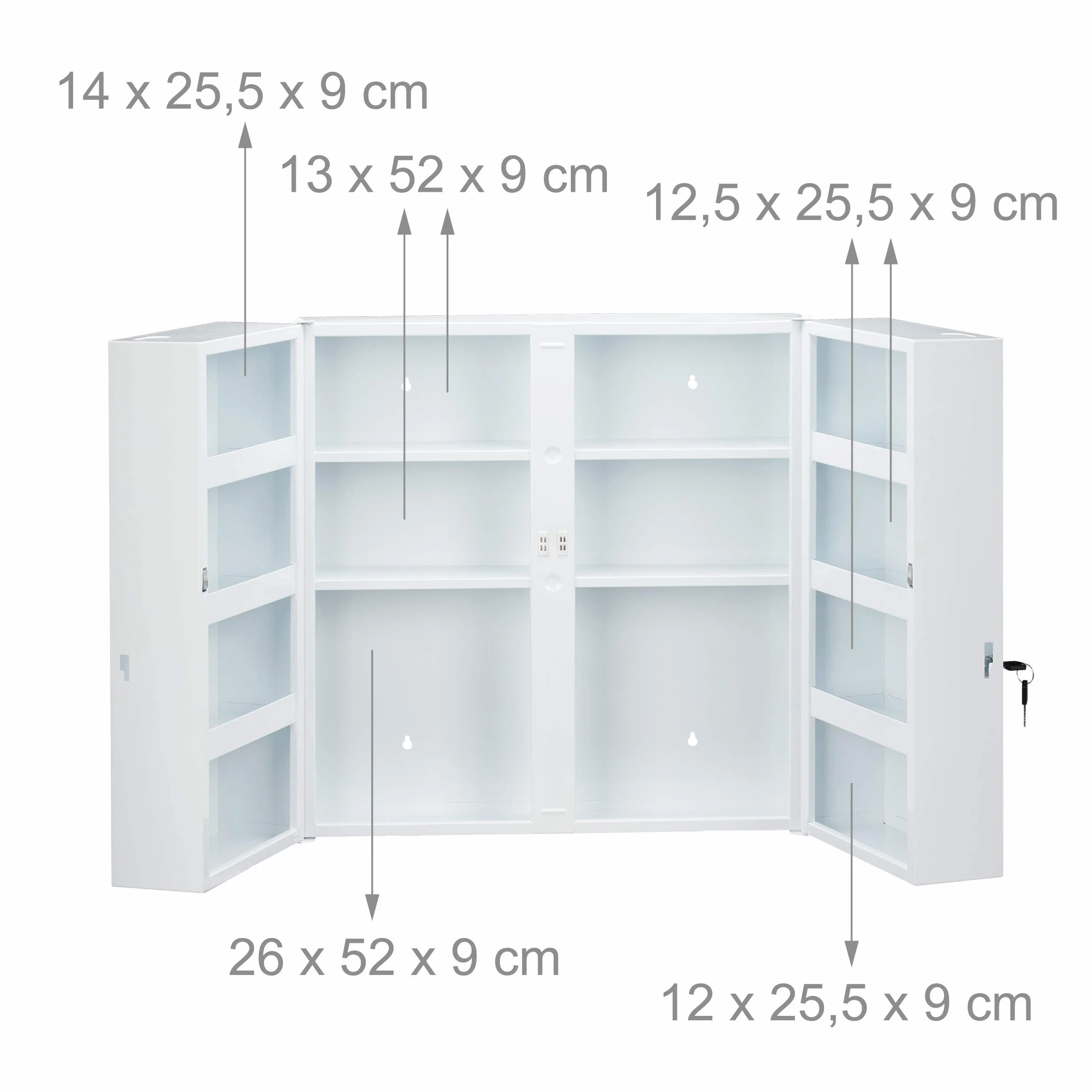 Relaxdays Armario Botiquín Extragrande 2 Puertas Acero 11 Compartimentos Cerradura 53 x 52,5 x 19,5 cm Blanco