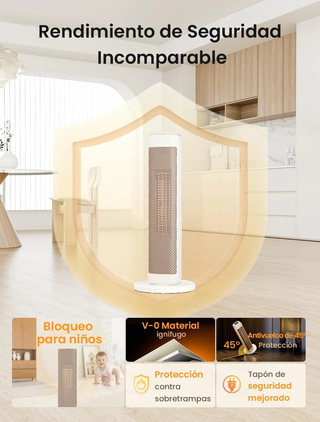 AIRMATE 63cm Calefactor Torre Bajo Consumo, 2000W Calefactor Cerámico Bajo Consumo con Oscilación 80°, 24H Heater Protección Sobrecalentamiento y Vuelco Calefactor Aire Caliente Eléctrico Dormitorios