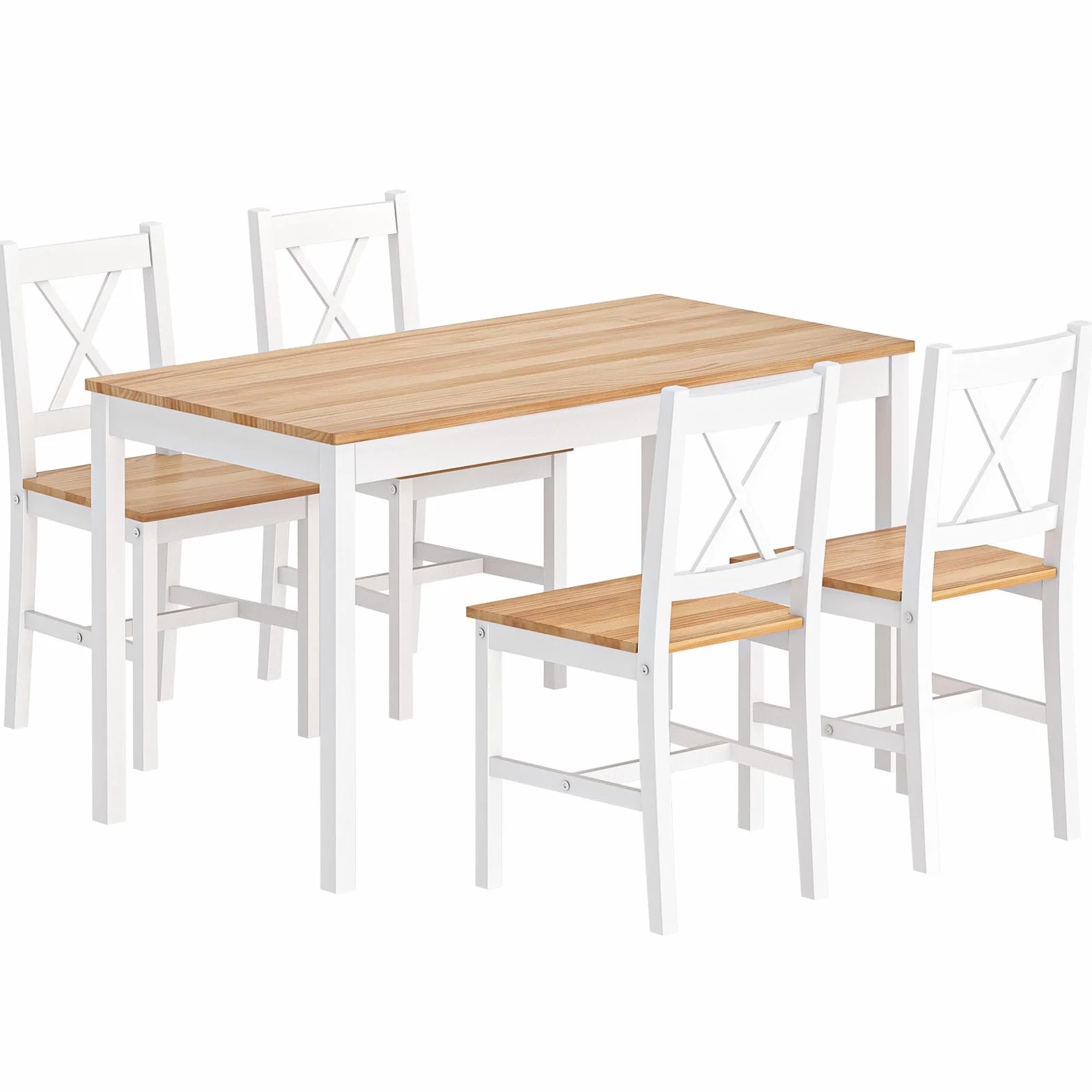 sogesfurniture Juego de comedor de 5 piezas, con mesa de comedor, 108 x 65 x 73 cm, y 4 sillas, rectangular, para salón, comedor, color blanco y teca (10QDLC)