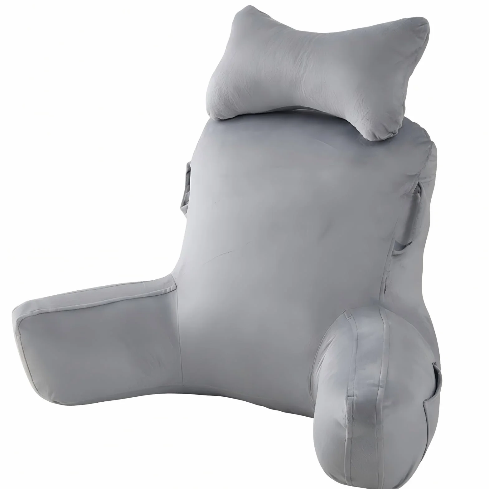 Almohada de Lectura para Adultos con reposabrazos: Suave cojín de Terciopelo Ideal para Leer, Ver la televisión o Jugar, con Bolsillos Laterales y Funda Lavable. (Gris Claro)