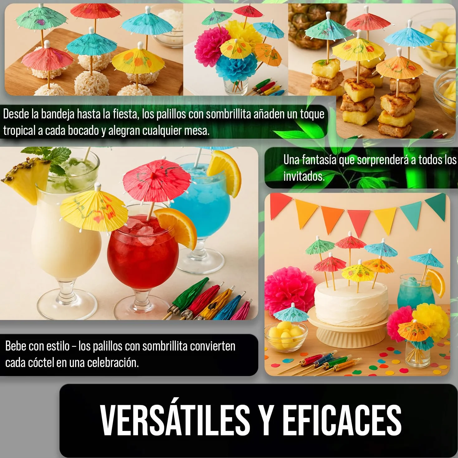 Sombrillas de Bambú para Cóctel 10 cm - 120 Piezas Palillos Coloridos para Bebidas Tropicales - Mobi Lock