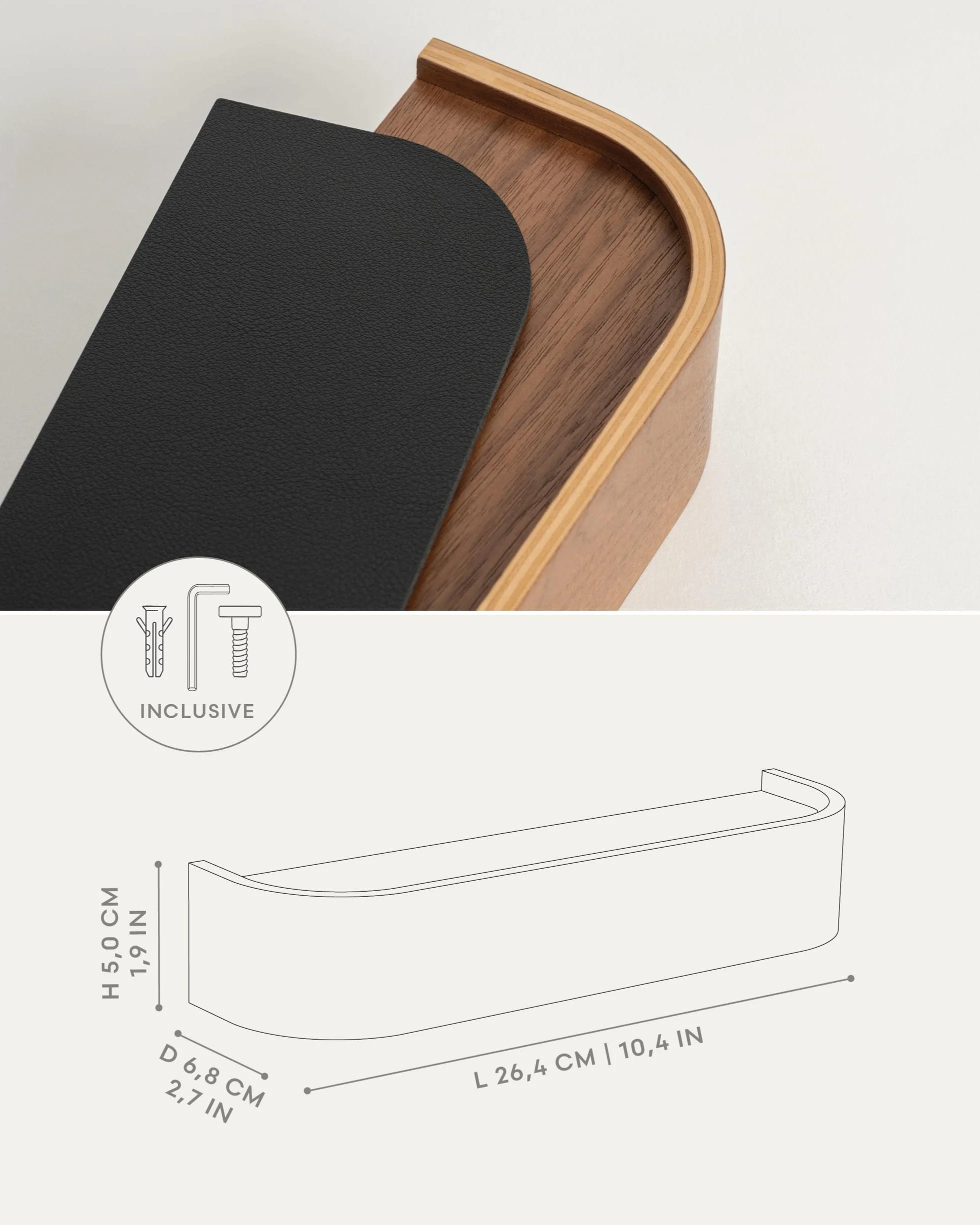 Kazai. Colgador Llaves Pared 'Toke' | Diseño Minimalista de Llavero de Berlín | Porta con Estante de Madera con Ganchos | Cuelga para Entrada y Pasillo | Nogal