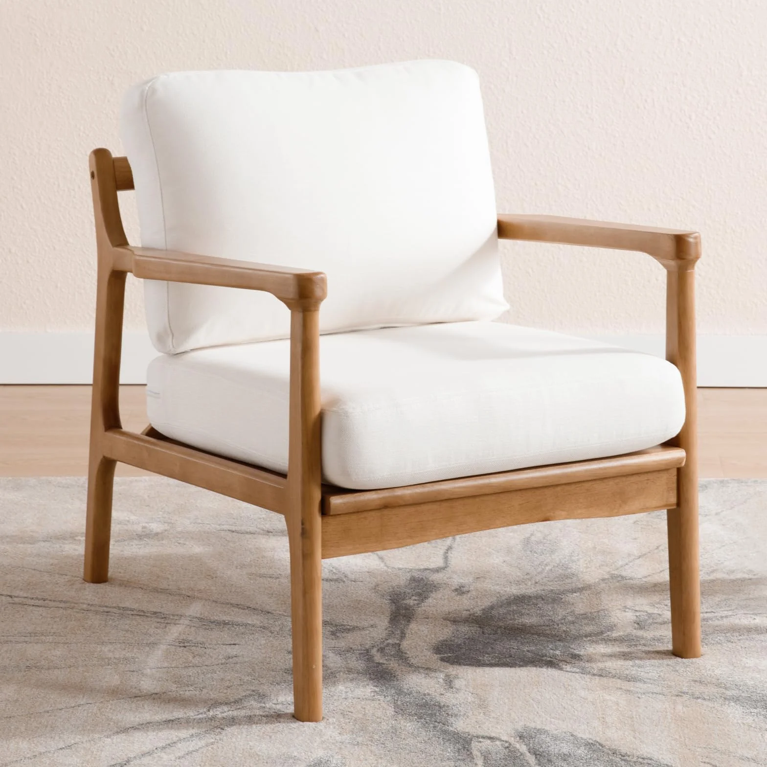 chairus Sillón de Salón en Lino Sillón con Patas de Madera, Butaca Ocio con Asiento y Respaldo Acolchados Butaca Estilo Japonés Minimalista para Salón/Dormitorio, Beige