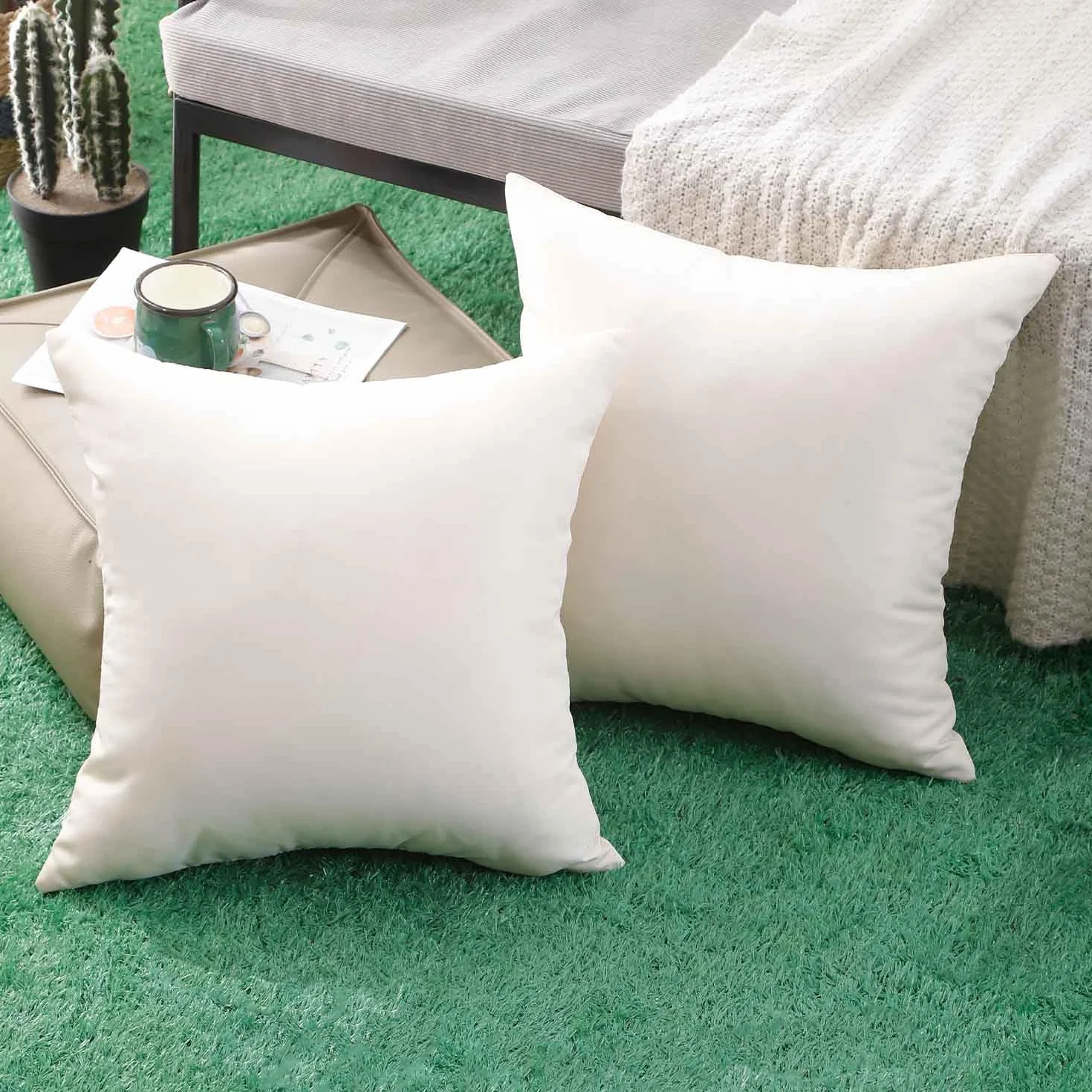 Fundas Cojines Exterior 30x50 cm Impermeable Beige Rectangular Juego de 2