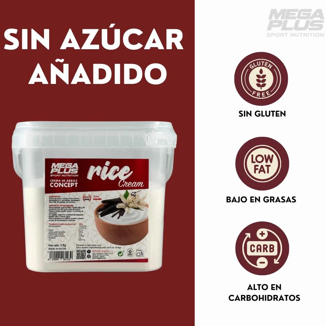 Crema de Arroz Mega Plus Concept 1 kg Sin Azúcares Añadidos Sin Gluten Sin Lactosa Alto en Carbohidratos Choco Nutella