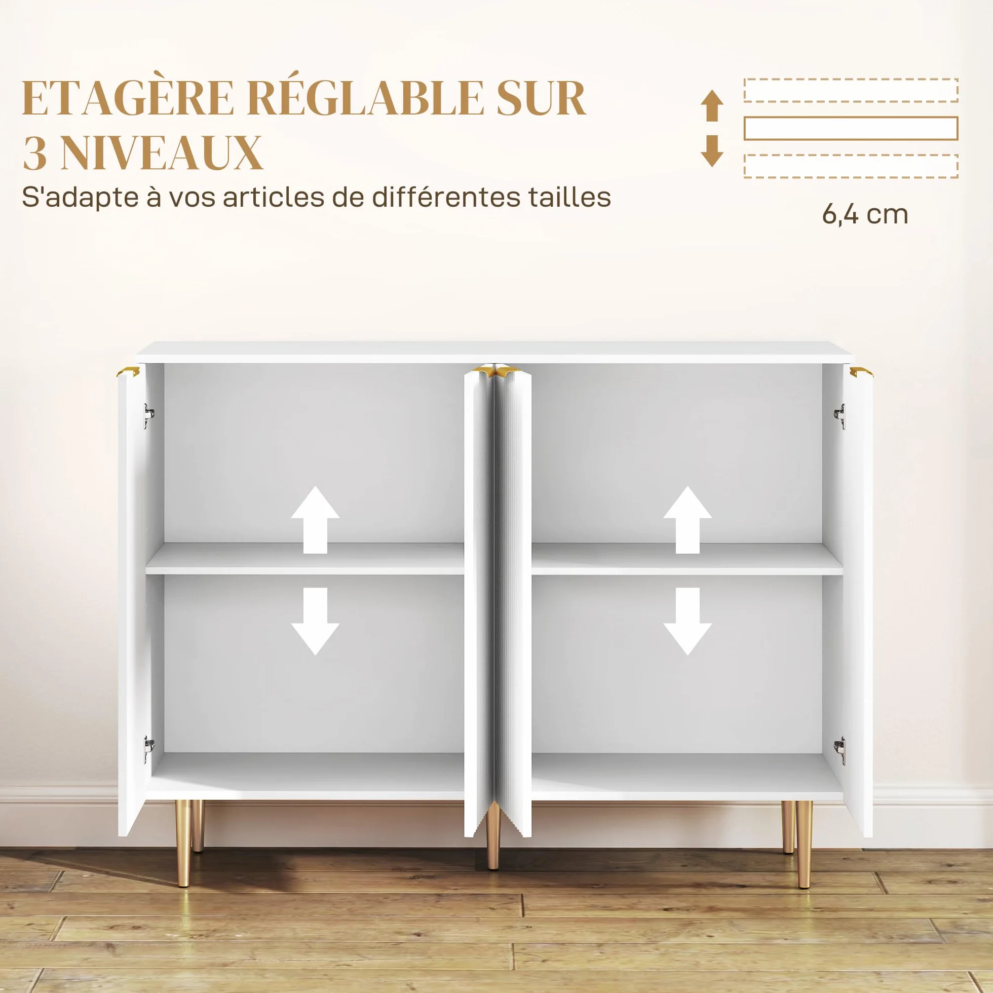 HOMCOM Aparador Salón Mueble de almacenamiento Armario de cocina con armarios de 2 puertas y estante ajustable, estilo moderno, aparador, comedor y sala de estar, 120 x 40 x 90 cm, color blanco