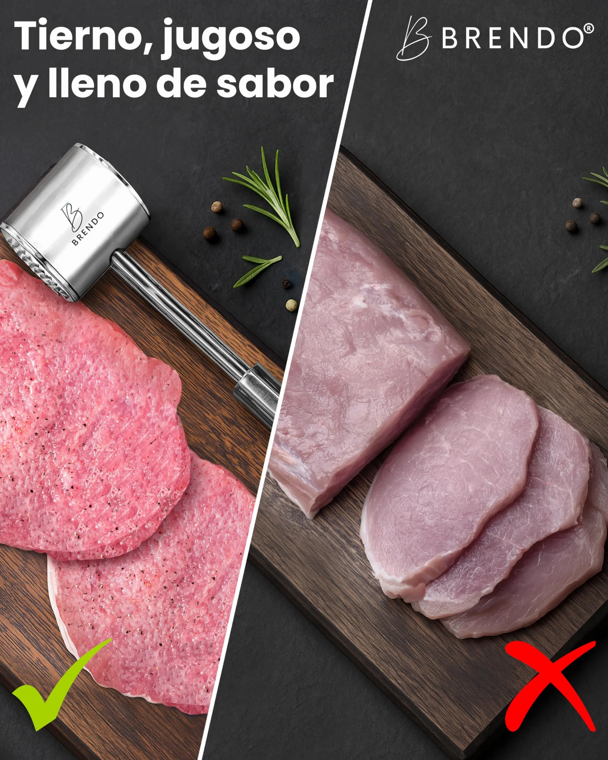 Mazo para filetes de acero inoxidable doble cara Brendo