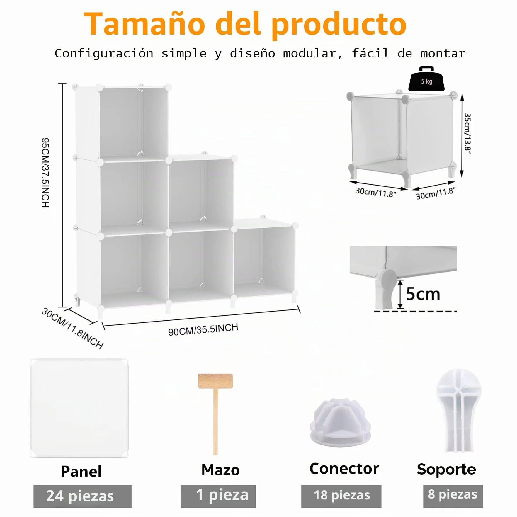 AWTATOS Organizador de Almacenamiento Cubo Modular de 6 Cubos de Plástico Blanco