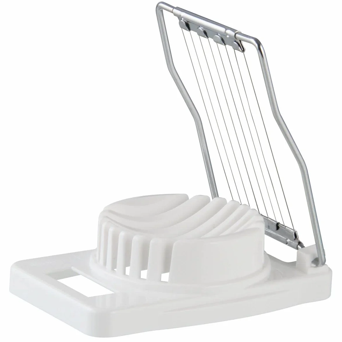 Fackelmann Cortador de Huevos, apto para Huevos Cocidos o Duros, con alambres cortantes de acero inoxidable y estructura en polipropileno blanco, 11x8 cm, 1 ud