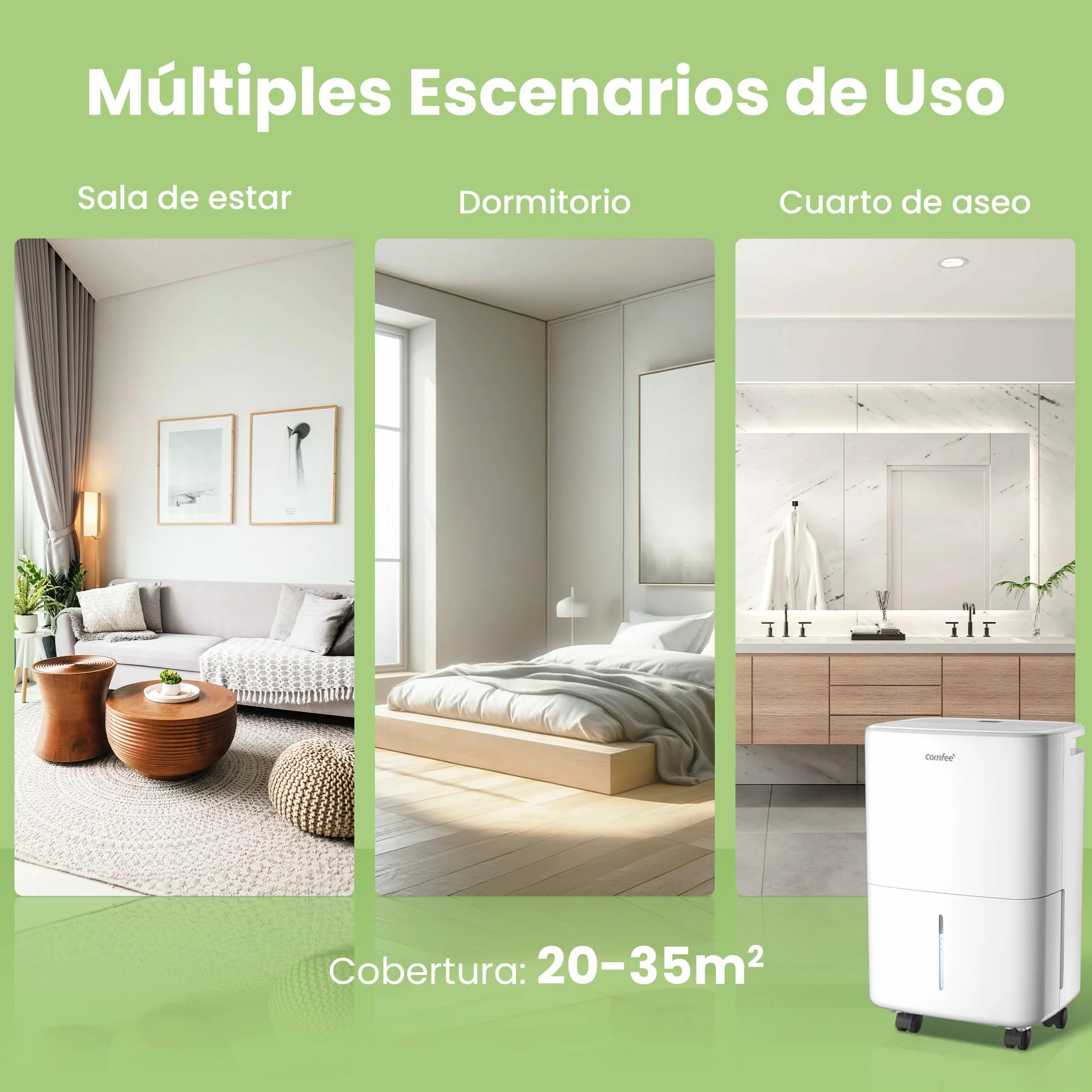 COMFEE' Deshumidificador de Humedad 12-14L Silencioso | Modo Secado de Ropa y AUTO - Deshumificador Compacto y de Bajo Consumo con Drenaje Dual | Ideal en habitaciones hasta 35m2/110m3 - Aqua Dry 2026