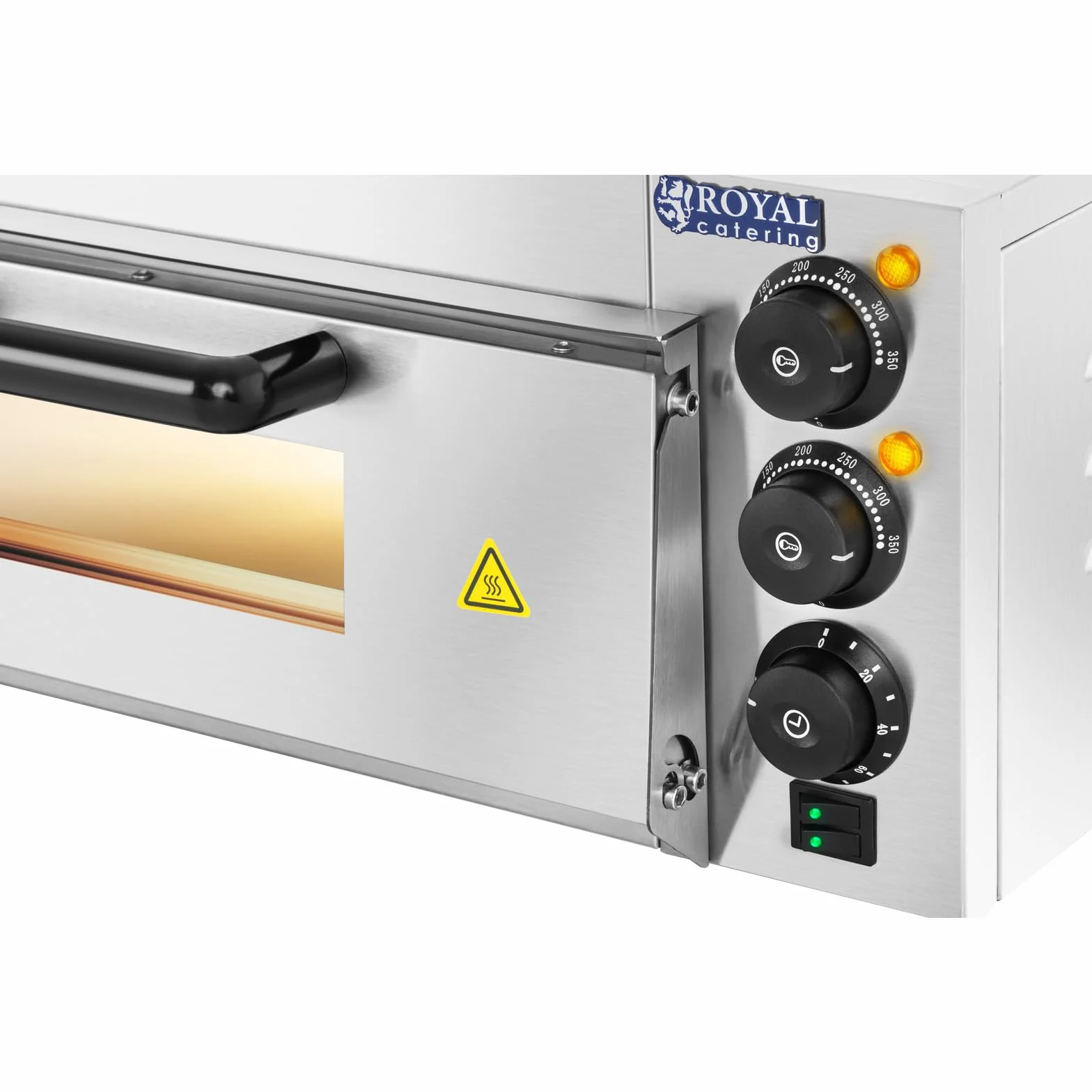 Royal Catering Horno eléctrico para pizza RCPO-2000-1PE 2000 W arcilla refractaria 40x40x1,5 cm temporizador 120 min