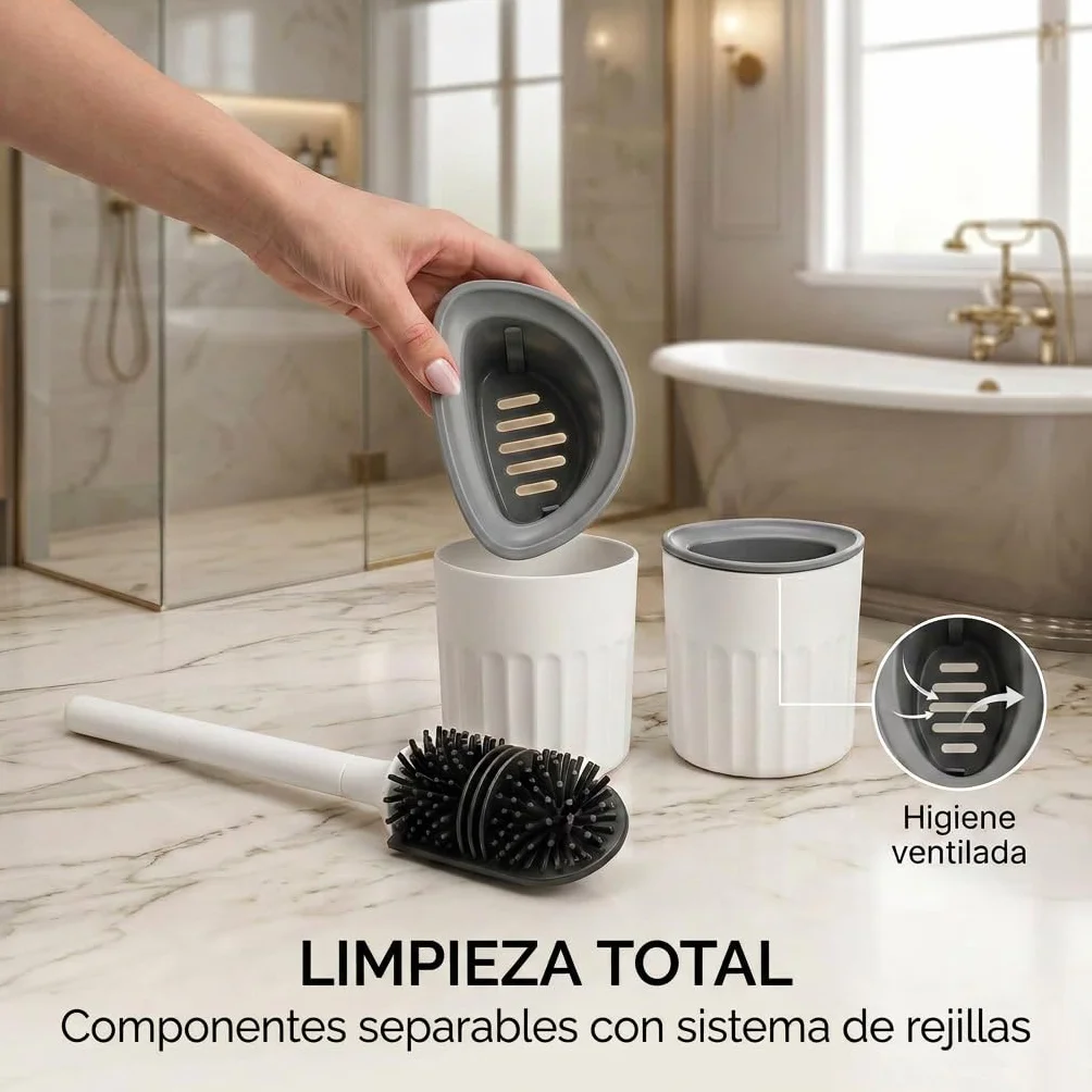 edihome, Escobilla Baño Silicona con Escobillero WC de Secado Rápido, Cepillo Inodoro Flexible Antigoteo, Escobilla WC con Soporte para Suelo o Pared sin Taladro