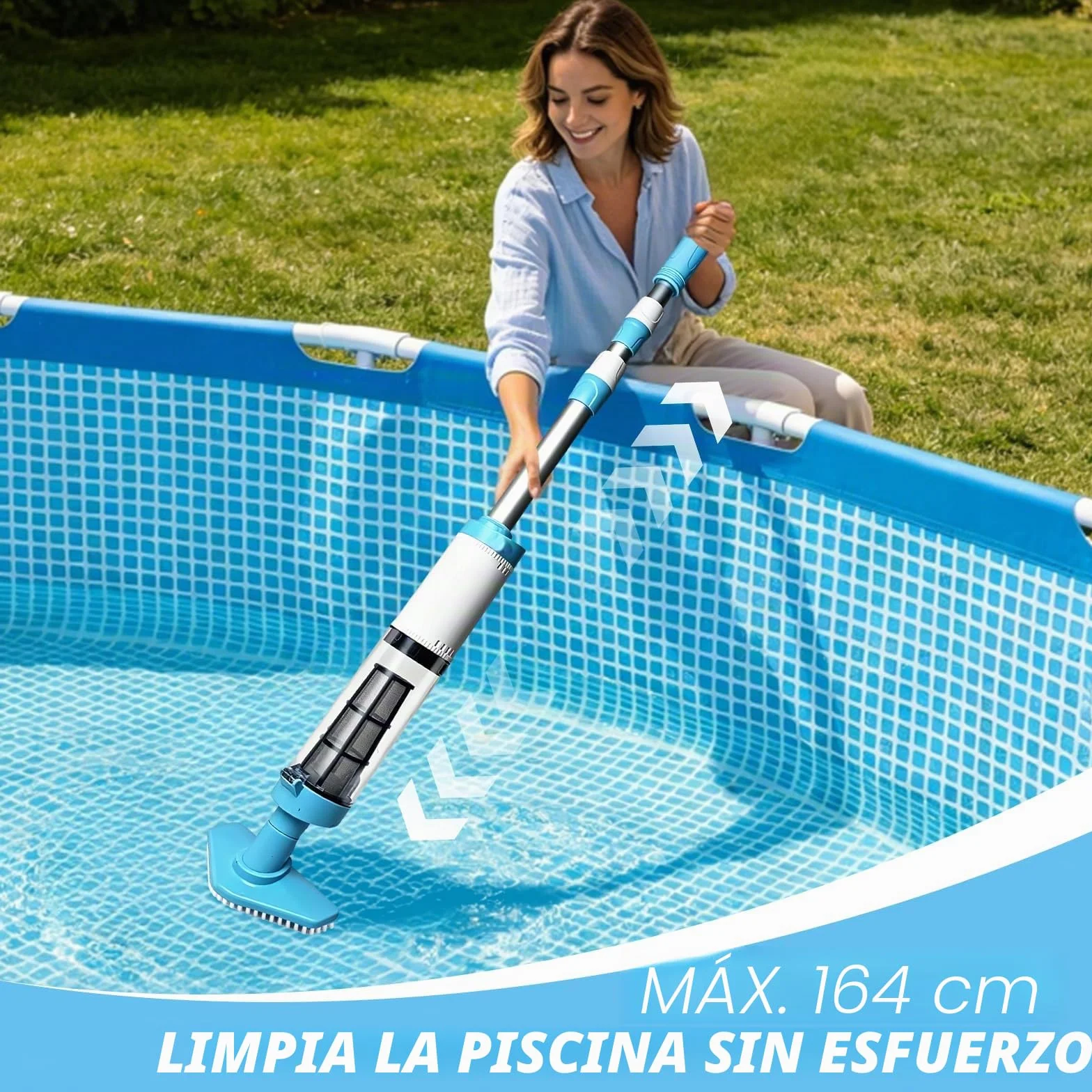 3 en 1 Limpiafondos para Piscina Inalámbrica con Mango Telescópico Aspirador Bateria Recargable Portátil Piscinas Fondos para SPA Eliminar Arena y Residuos,Tiempo de Ejecución 90 Minutos