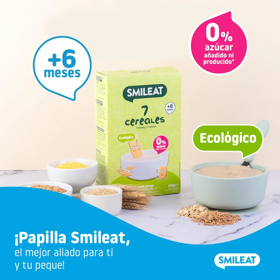 Papilla Ecológica 7 Cereales Sin Azúcar Añadido Smileat Fácil Diluir