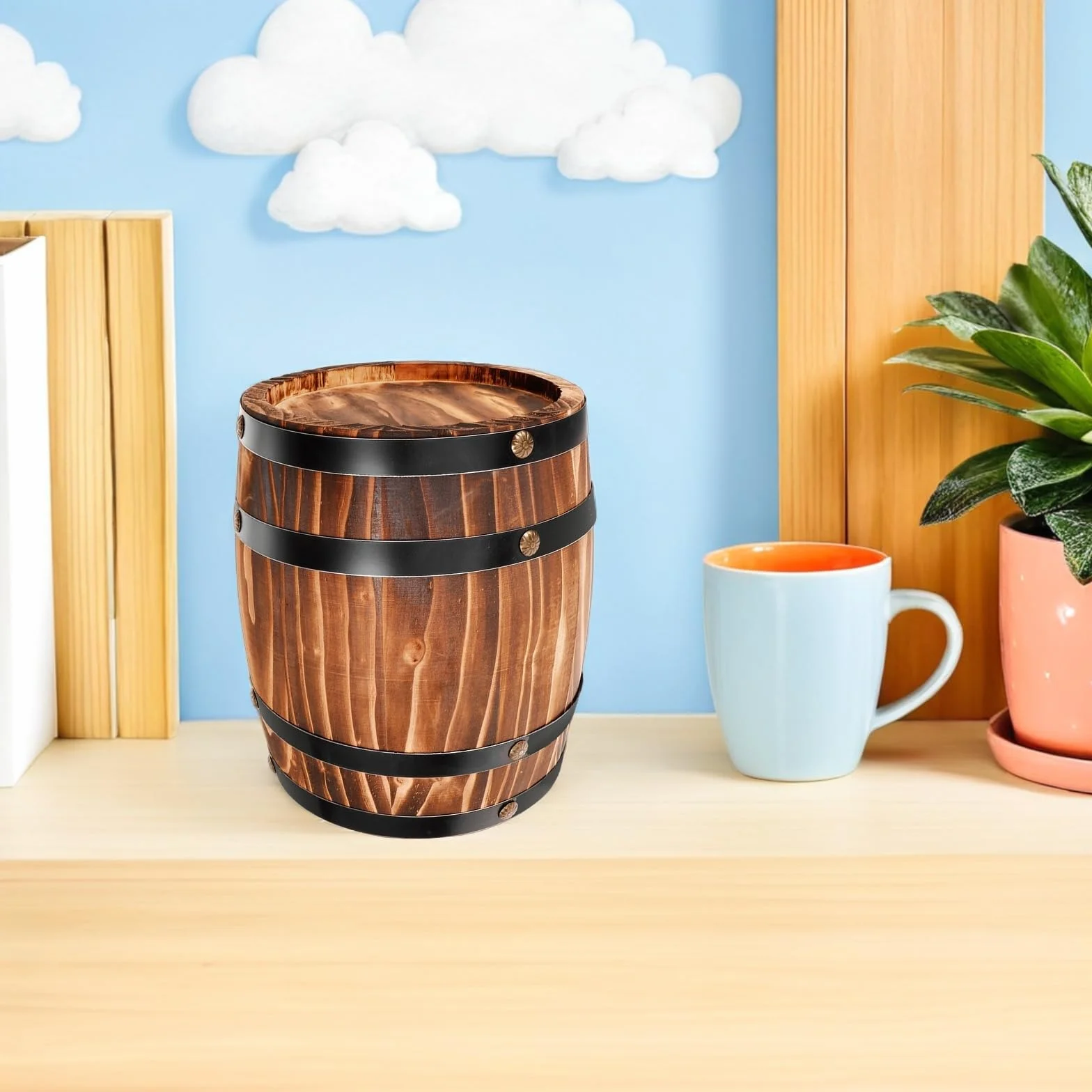 Zerodeko Barril de madera pequeño para cerveza, accesorio decorativo para fotos, barril de vino de madera, adorno rústico para bar, hogar, manualidades decorativas