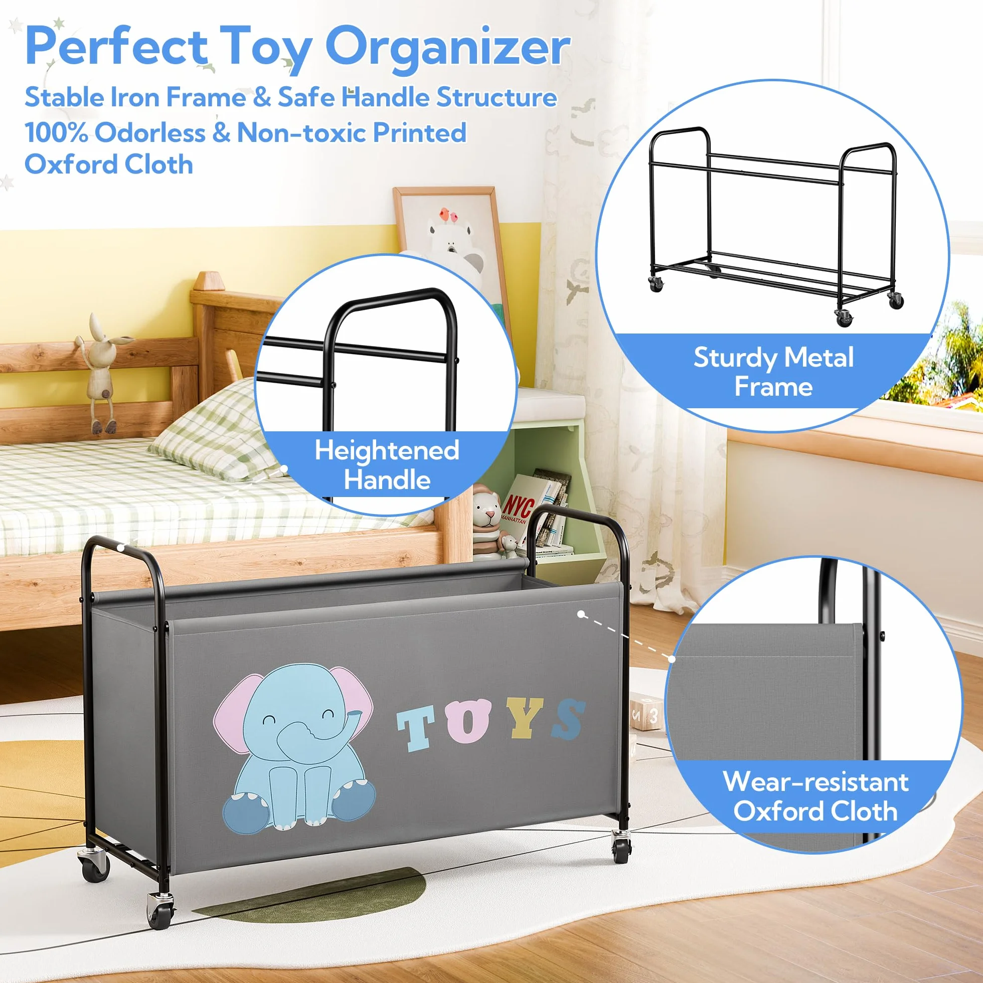 GRANNY SAYS Juguetero con ruedas 135L organizador de juguetes extra grande caja contenedor Gris