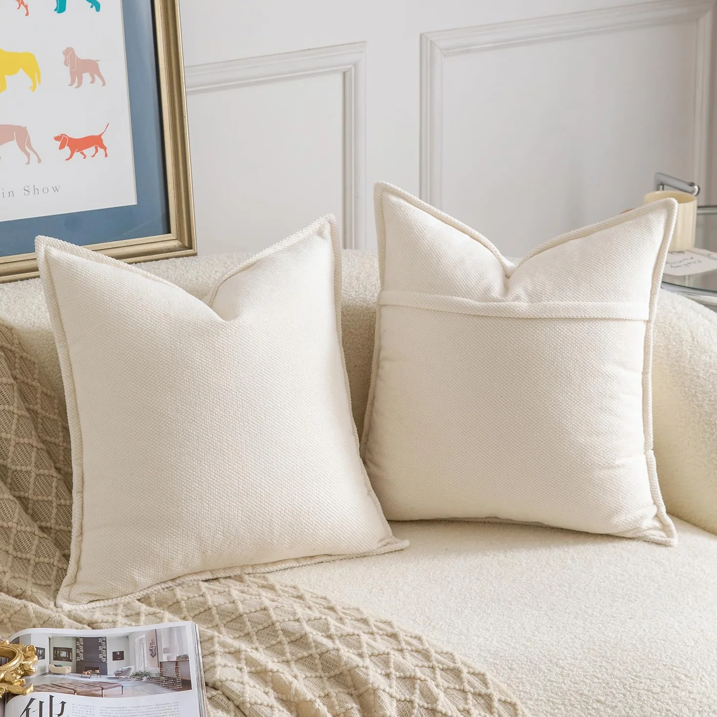 Madizz Juego de 2 Fundas de Almohada de Chenilla Suave 60x60 cm Boho Crema