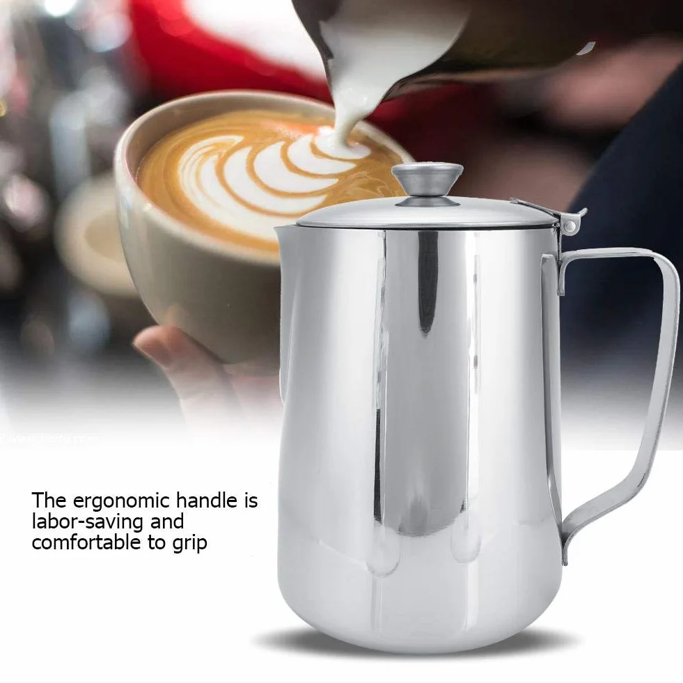 Nikou Taza de espuma, taza de café de acero inoxidable Jarra de espuma de leche Jarra con tapa para café con leche Arte(600ml)