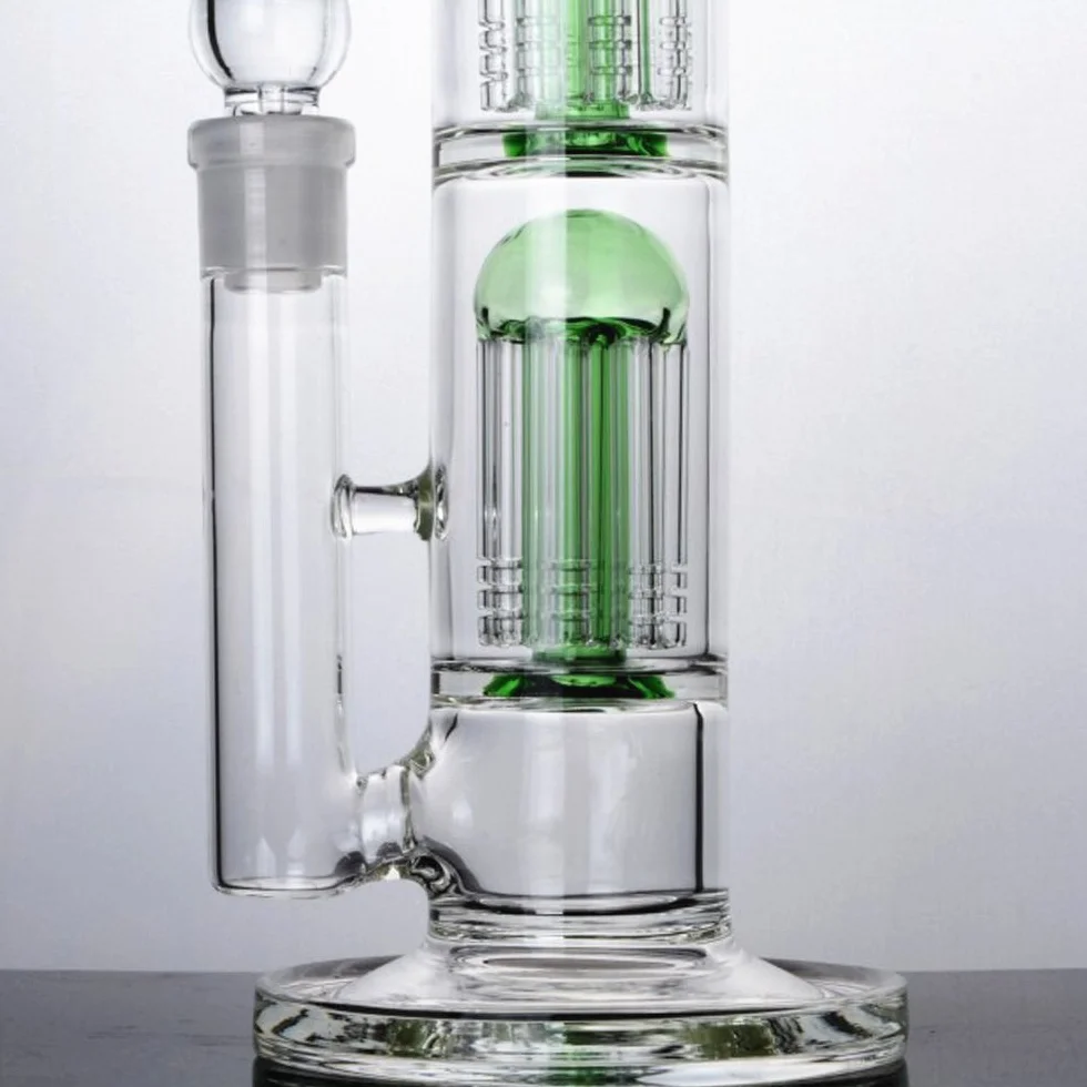 RORA Glass Bong Double Tree Cupula Cafetera Pipa De Agua 18mm Bowl Waterpipe 16" Alto Verde