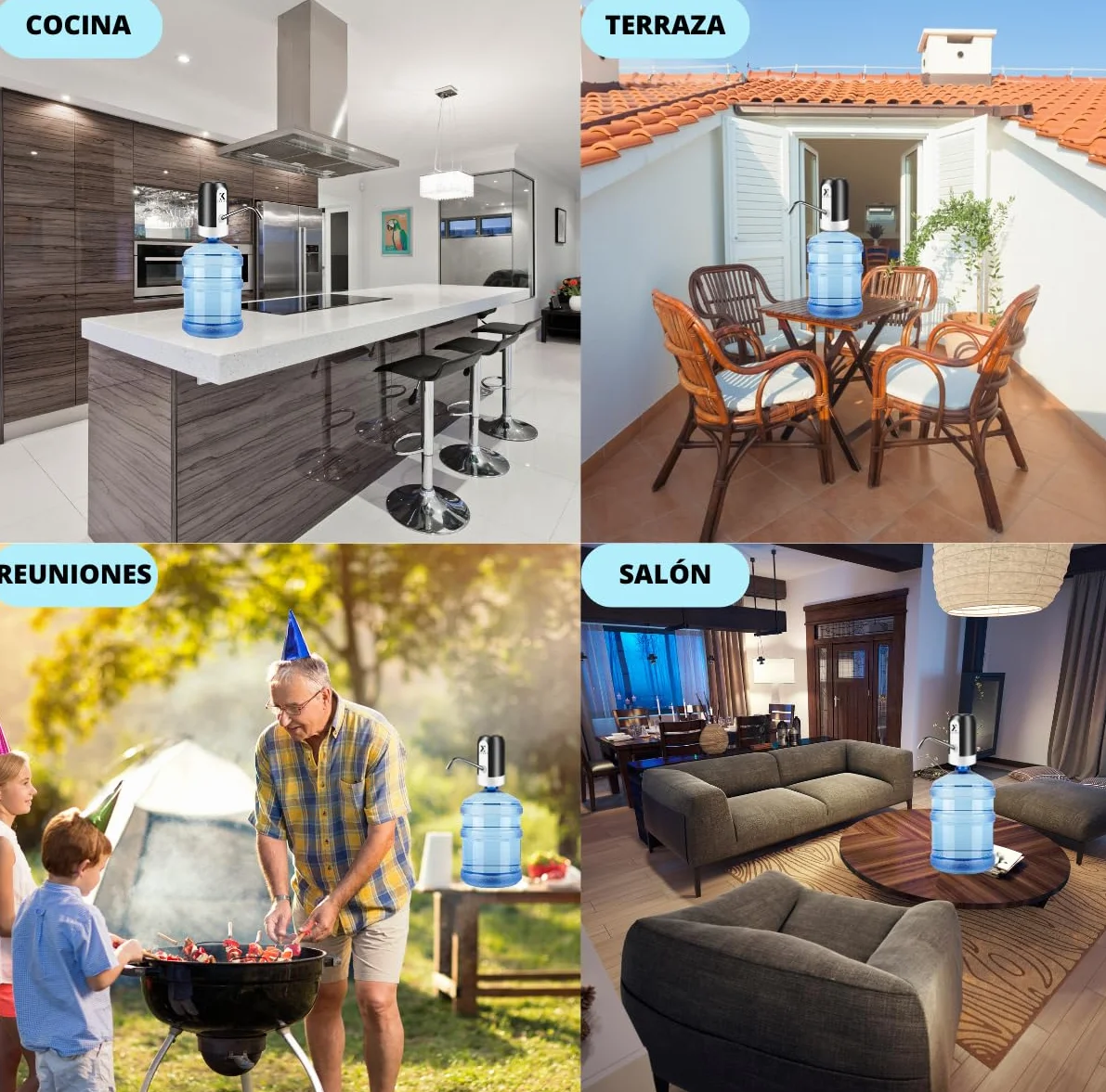 Dispensador de Agua, Grifo eléctrico para garrafas de Agua fría, Bomba dosificadora con Dos adaptadores. 5.7L, 10L, 11.3L, 15L, 18.9L.