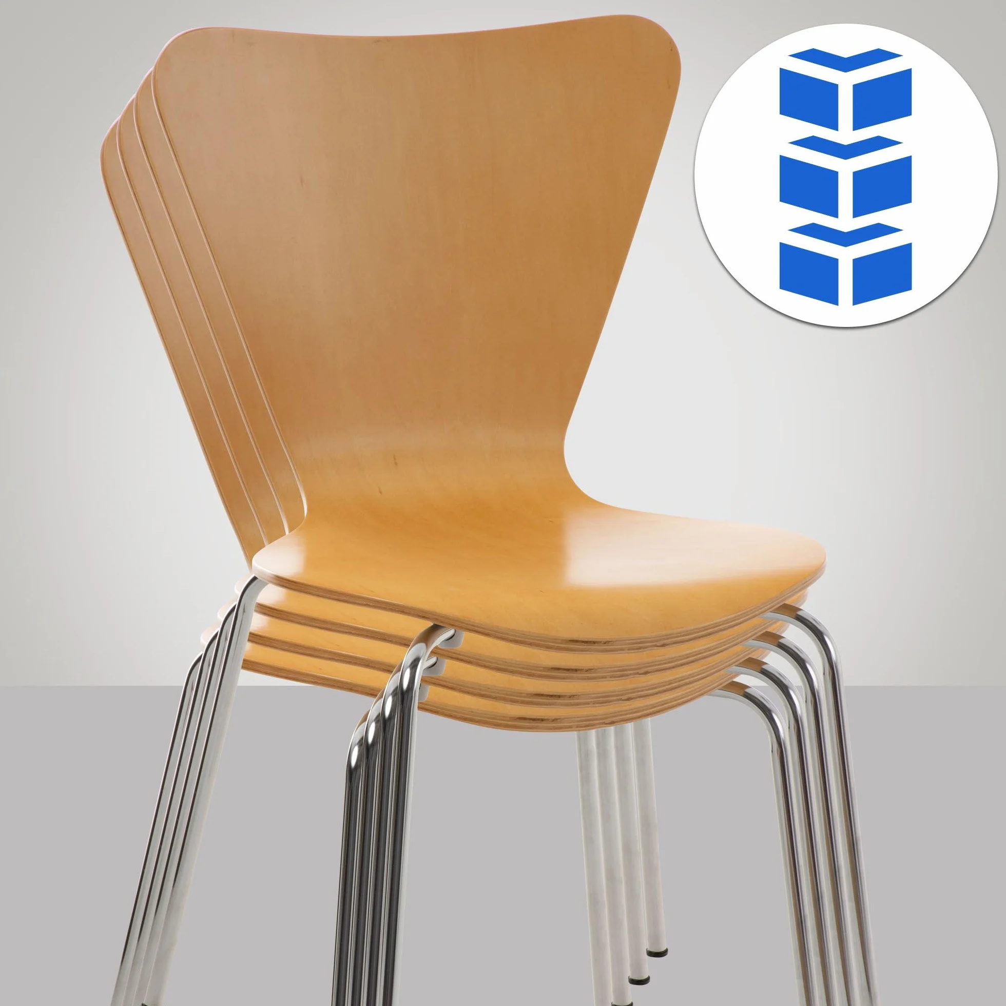 CLP Silla de Visita Apilable Calisto I Silla de Comedor Apilable & Asiento de Madera I Silla de Cocina con Base de Metal, Color:Natura