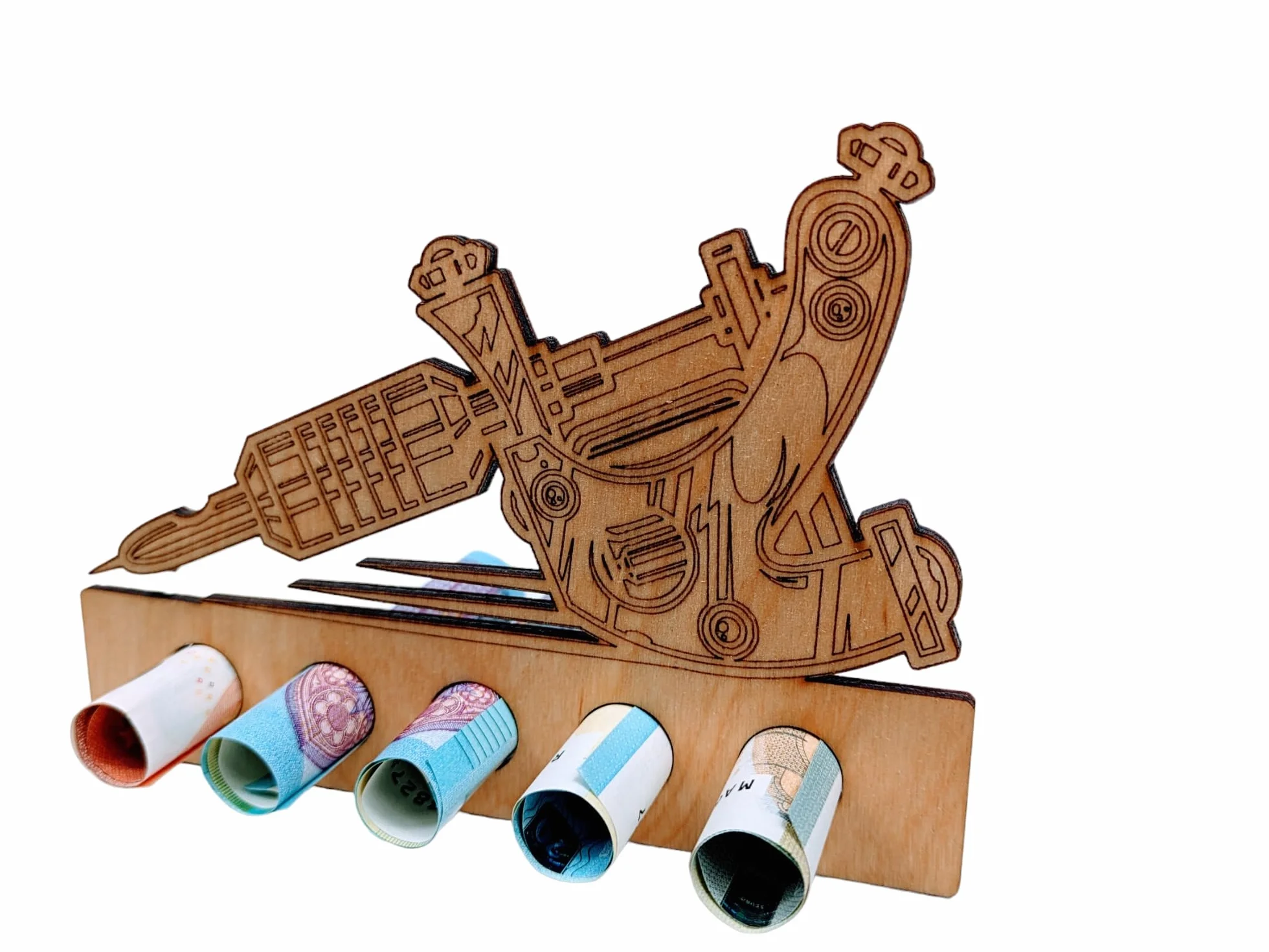 Bamboorilla Embalaje para regalo de dinero, regalo de madera original, idea de regalo para hombres y mujeres para cumpleaños (tatuaje/tatuaje)