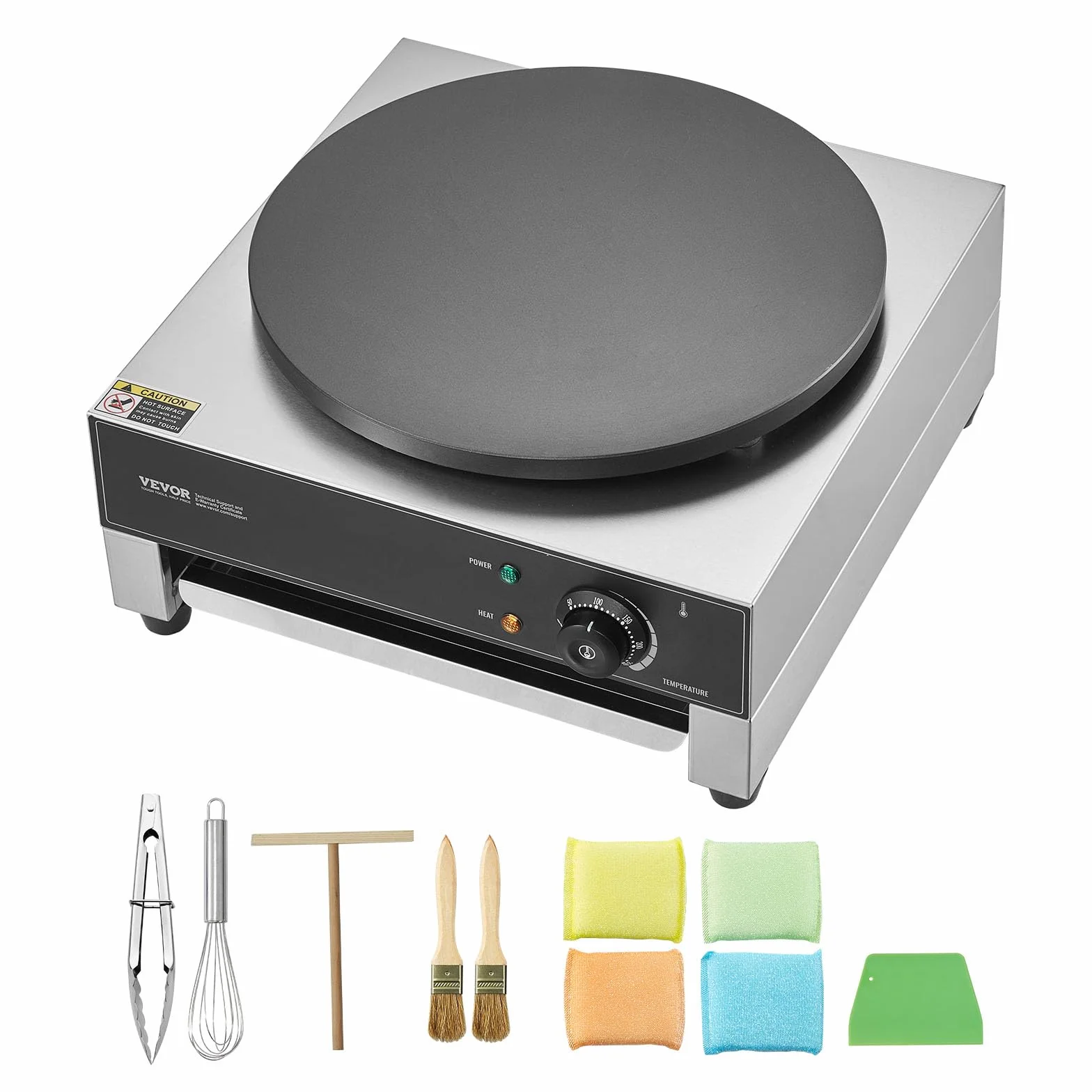 VEVOR Máquina para Crepes Comercial de Placa Plana de 3000 W, Acero Inoxidable Antiadherente, Estufa Circular de Escritorio para Panqueques y Cereales con Control de Temperatura, 435 x 455 x 225 mm