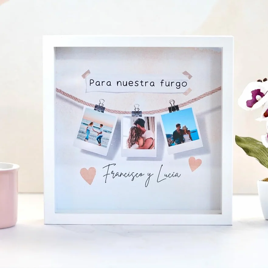 Hucha Personalizada Madera Acrílico Transparente 3 Fotos Texto Regalo Emotivo Aniversario Cumpleaños Decoración Hogar