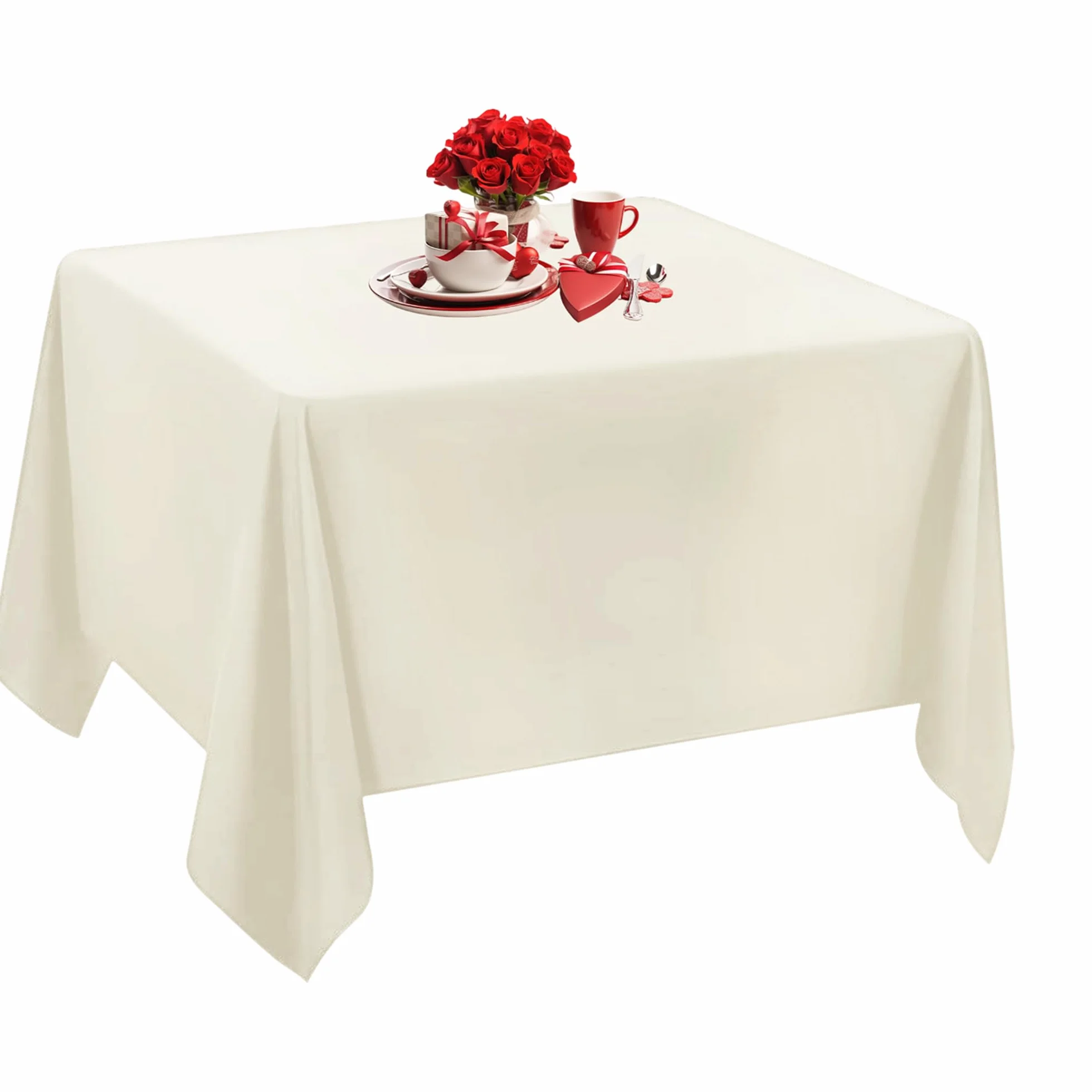 Weddecor - Mantel cuadrado de poliéster y algodón para banquetes, fiestas, bodas, cenas, cumpleaños, decoración del hogar, color negro, tela, crema, 70" x 70"- 5