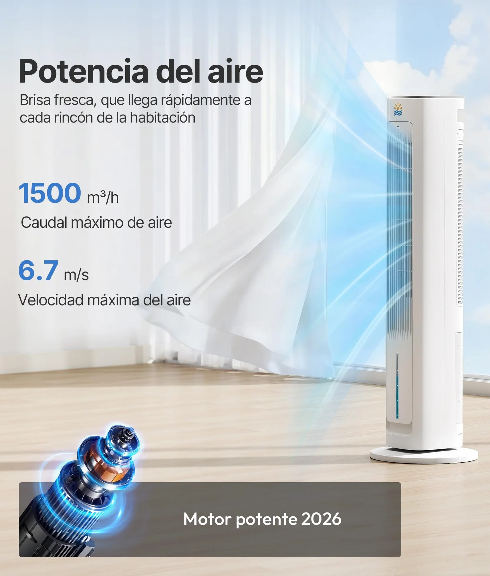 Climatizador Evaporativo Portátil- Alternativa al Aire Acondicionado Portatil Enfriador de Aire Silencioso,3 Modos, Temporizador 12H, Mando, Blanco