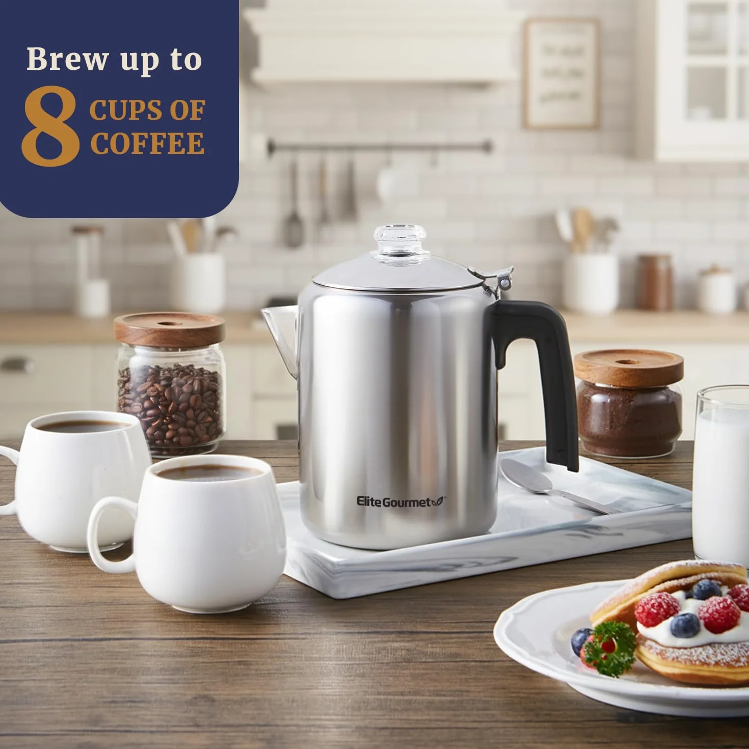 Elite Gourmet EC008 Classic Percolador de café para estufa 8 tazas acero inoxidable