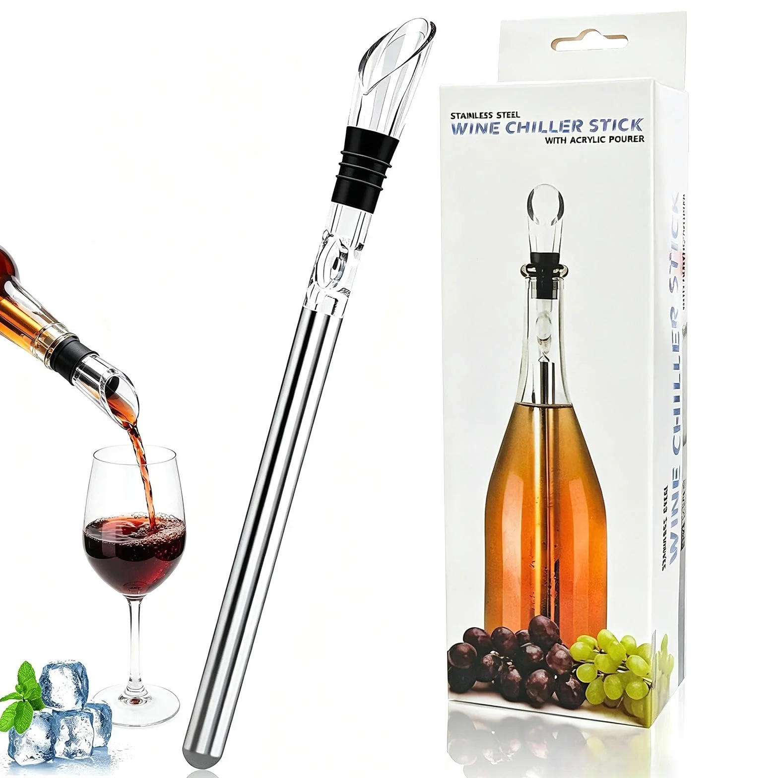 Wine Cooler, Enfriador de Vino Juego con Barra de Enfriamiento y Vertedor, Enfriadores de Botellas, Accesorios de Vino Adecuados Para Vino Tinto y Vino Blanco