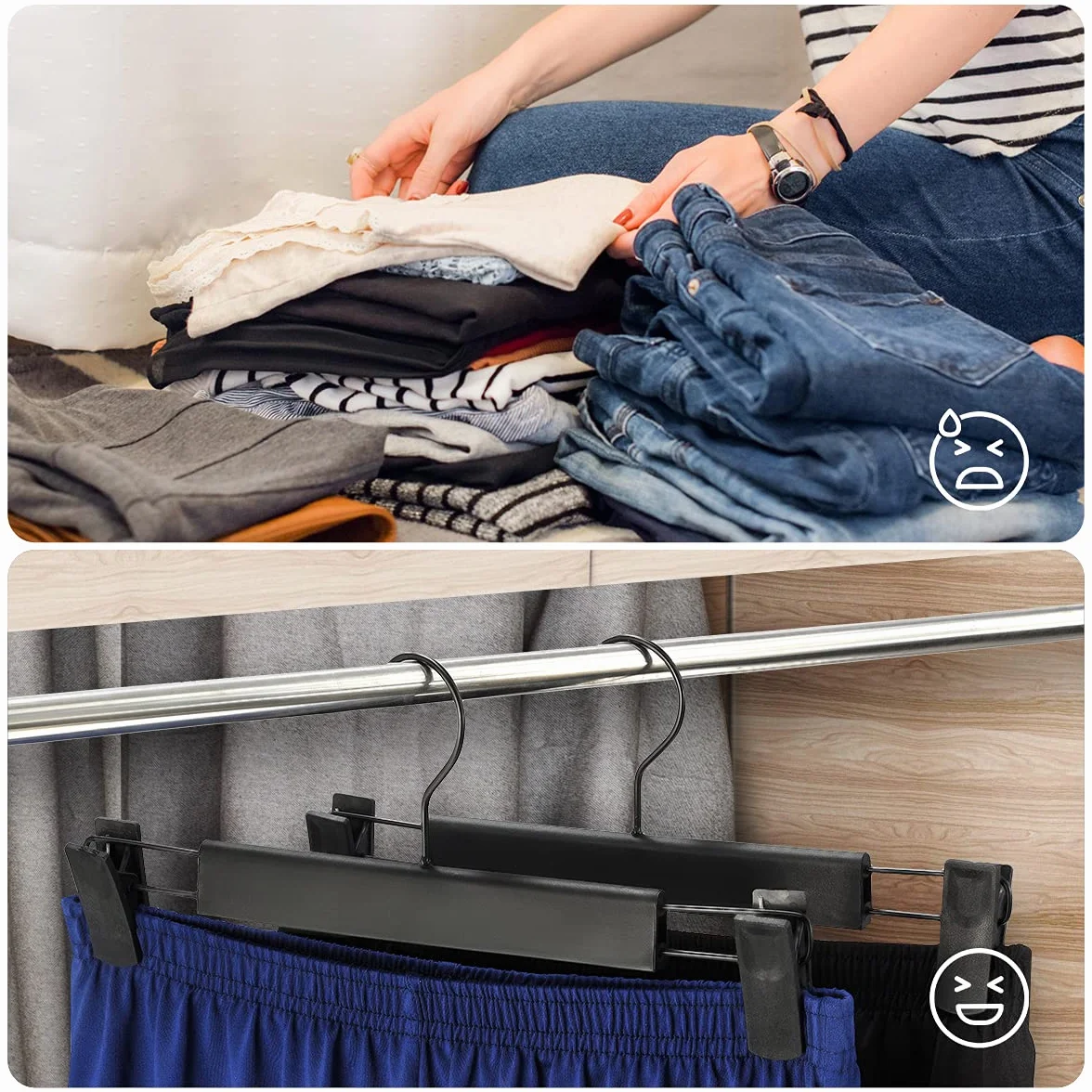 GUANJUNE Perchas para Pantalones Colgadores de Falda Ahorran Espacio Ganchos Giratorios 360° Clips Ajustables 10 Piezas Negro