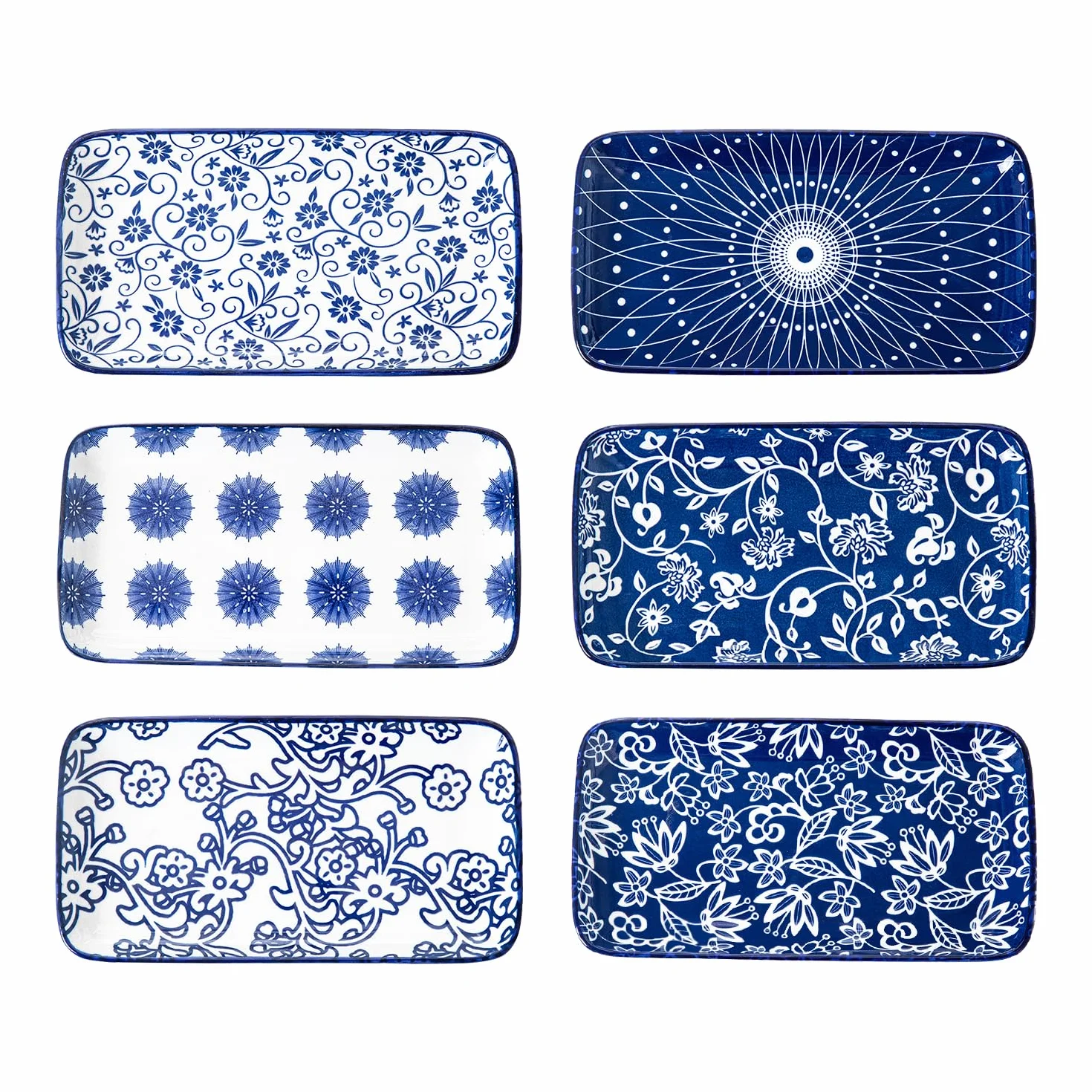 Juego de platos rectangulares para servir – Platos de cerámica de 20×11 cm pulgadas – para ensalada de sushi, postre, pasta, apto para horno, microondas y lavavajillas, juego de 6, multicolor