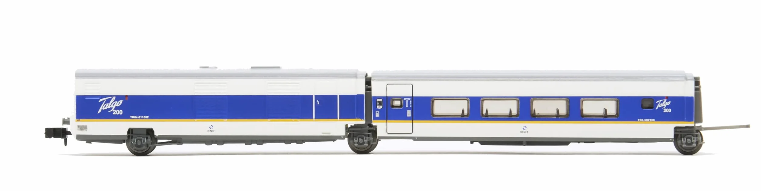 ARNOLD, RENFE, conjunto de 6 unidades del Talgo 200, librea blanca y azul con franja amarilla, periodo V