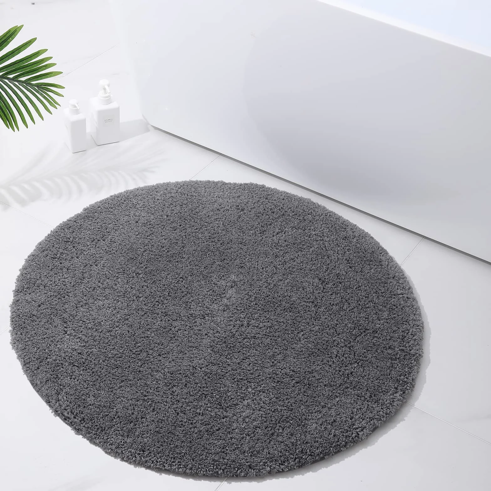 Homaxy Alfombra de baño redonda de pelo largo suave (90 cm), color gris | Alfombra de baño absorbente de microfibra antideslizante, lavable a máquina, para ducha, bañera, alfombra de baño