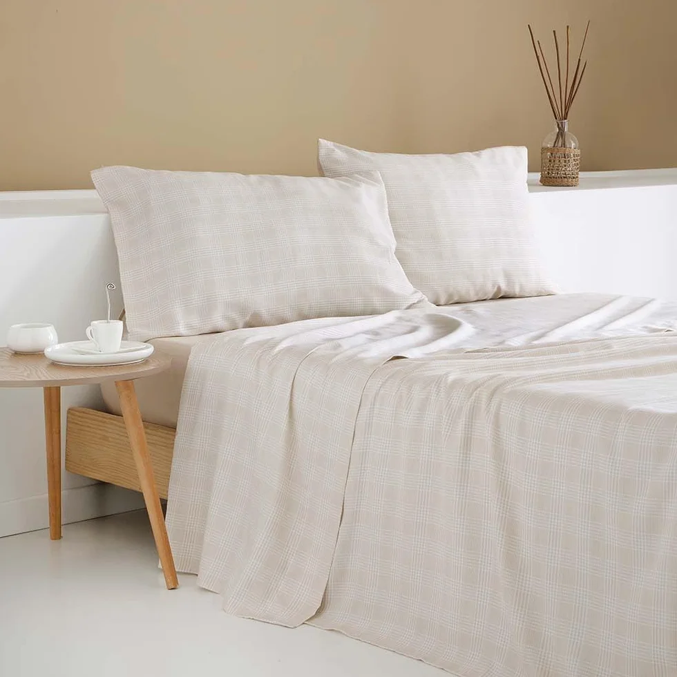 COTTON ARTean Juego sabanas Cama 200 ALGODÓN SATÉN 200 Hilos NERVION Beige | Incluye 4 piezas: encimera, bajera ajustable, 2 fundas de almohada. Certificado OEKO-TEX