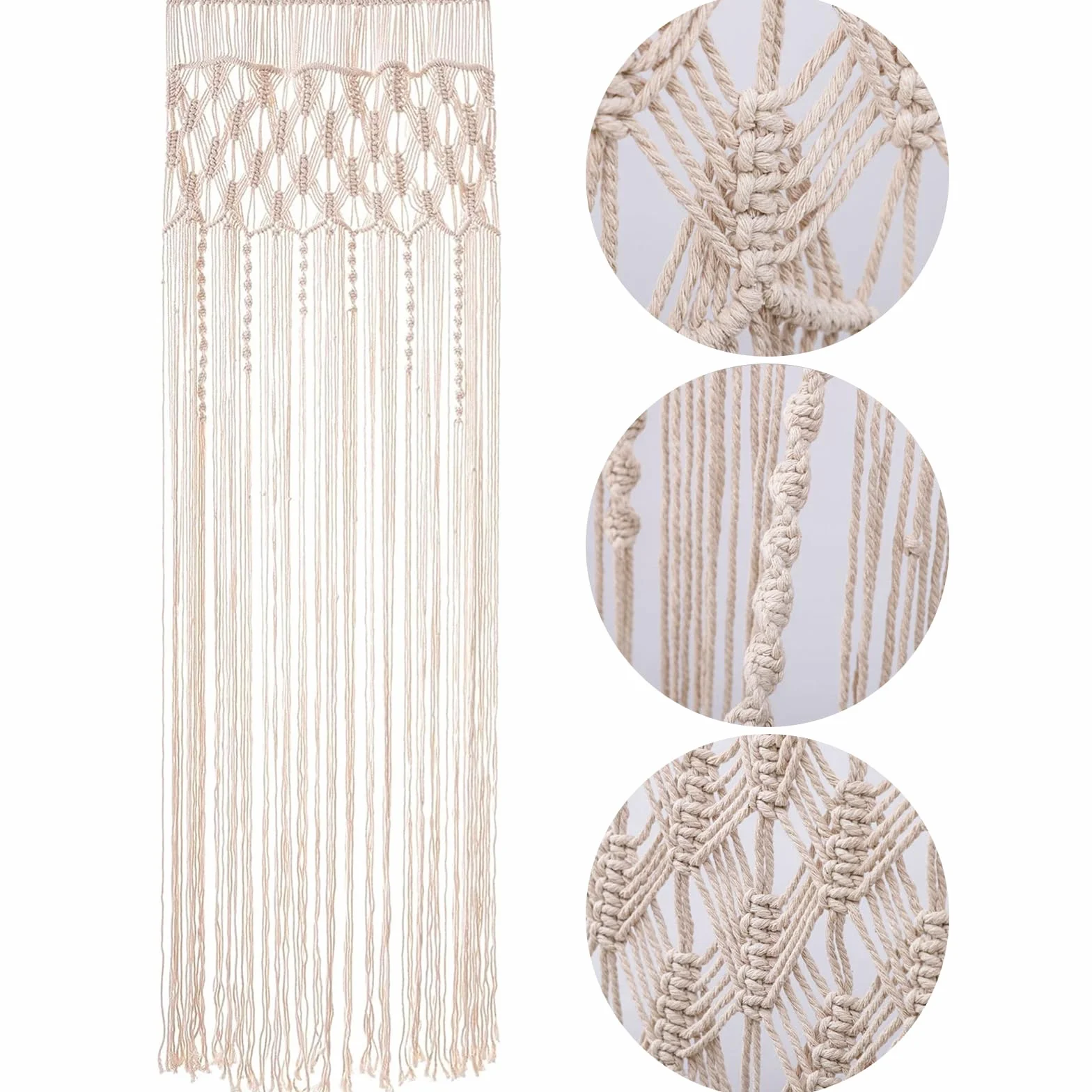 ANBOO Tapiz de pared de macramé, decoración bohemia, hecho a mano, tejido bohemio, macramé, cortina para puerta de fondo de boda, cortinas de ventana, 203 cm (largo) x 74 cm (ancho)