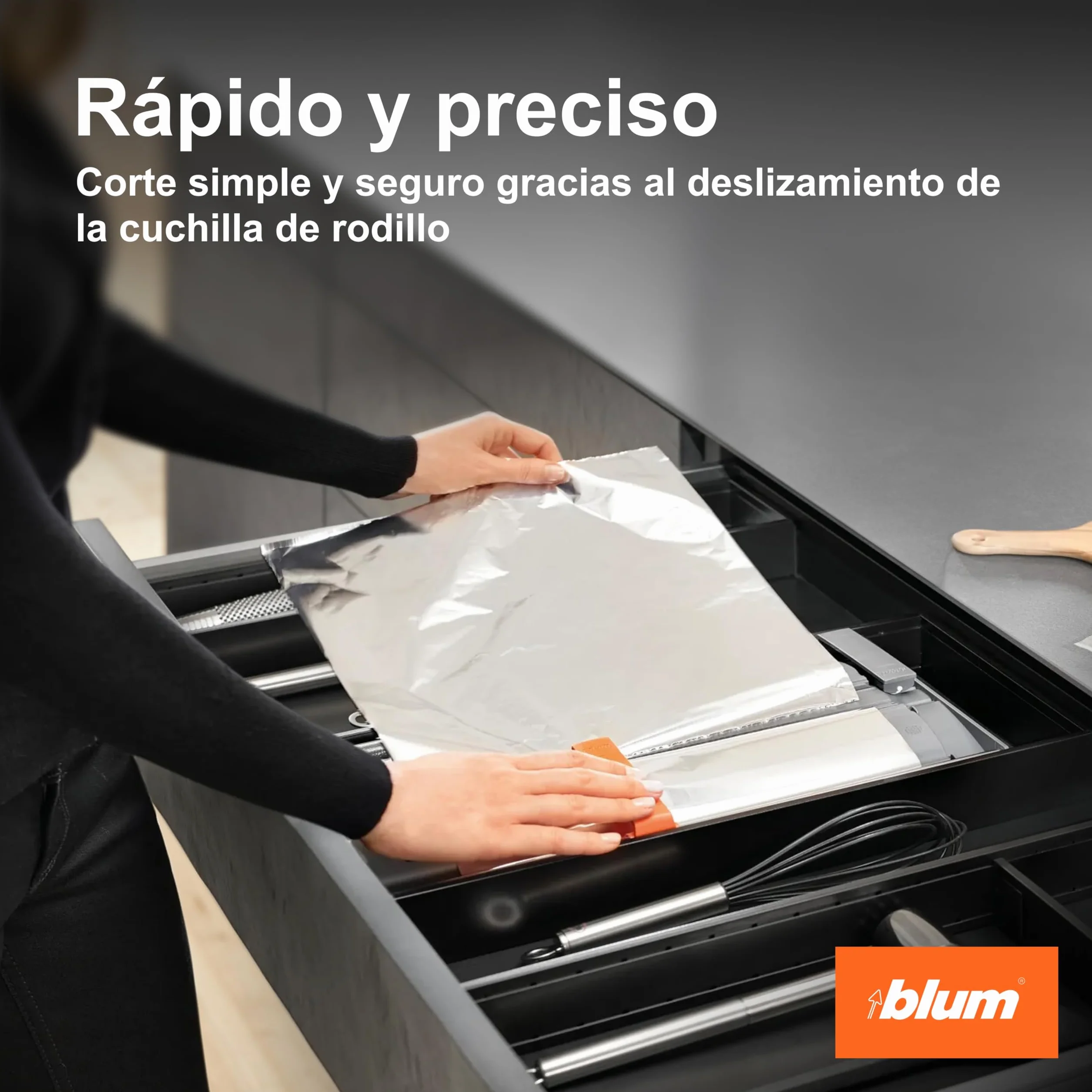 Cortador de papel de aluminio AMBIA-LINE de Blum ZC7C0000 Gris orión mate (ancho 187 mm altura 61,8 mm longitud 409 mm) Film transparente papel de aluminio para LEGRABOX