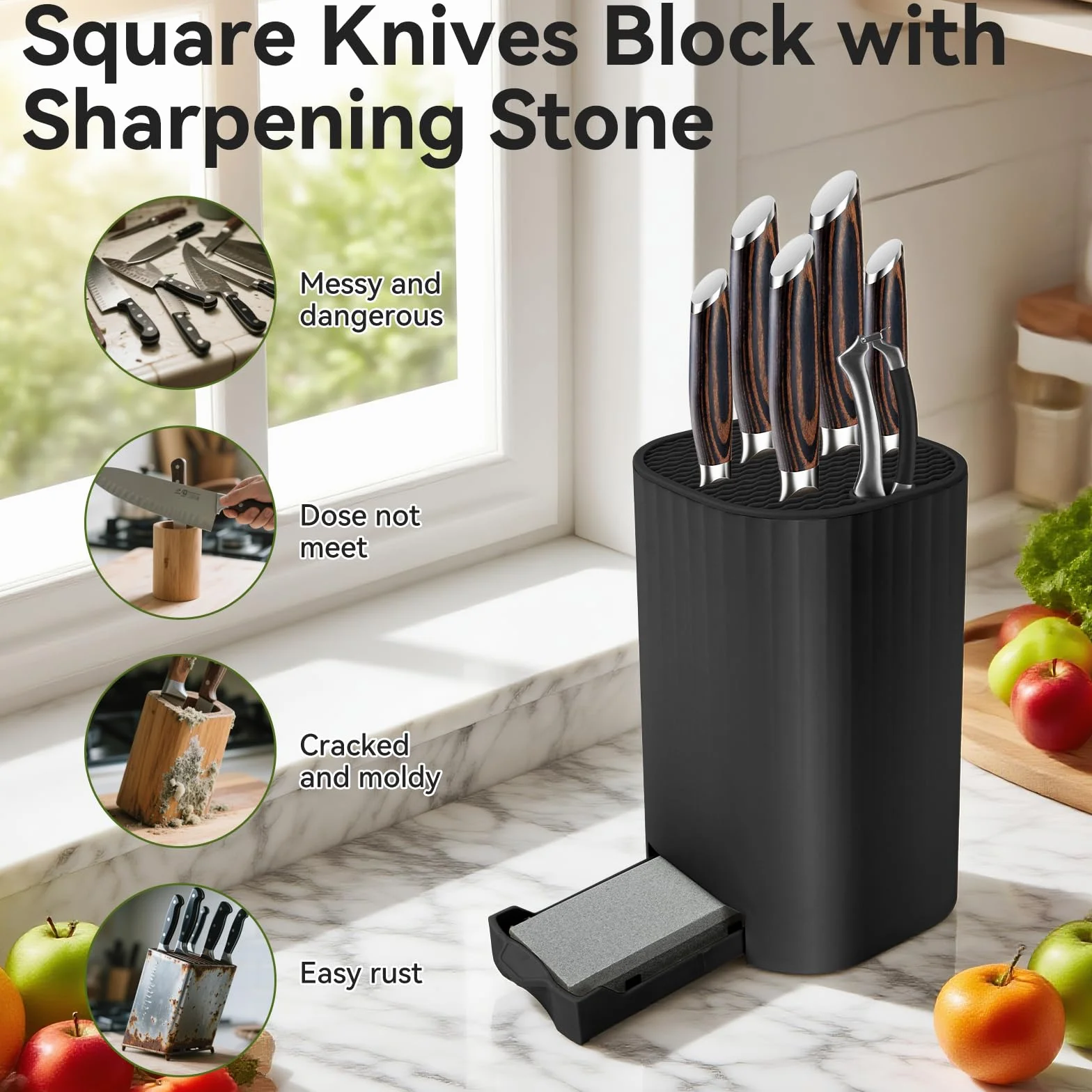 Bloque para Cuchillos sin Cuchillo, Porta Cuchillos Cocina con Piedra de Afilar, Universal Soporte Cuchillo Desmontable