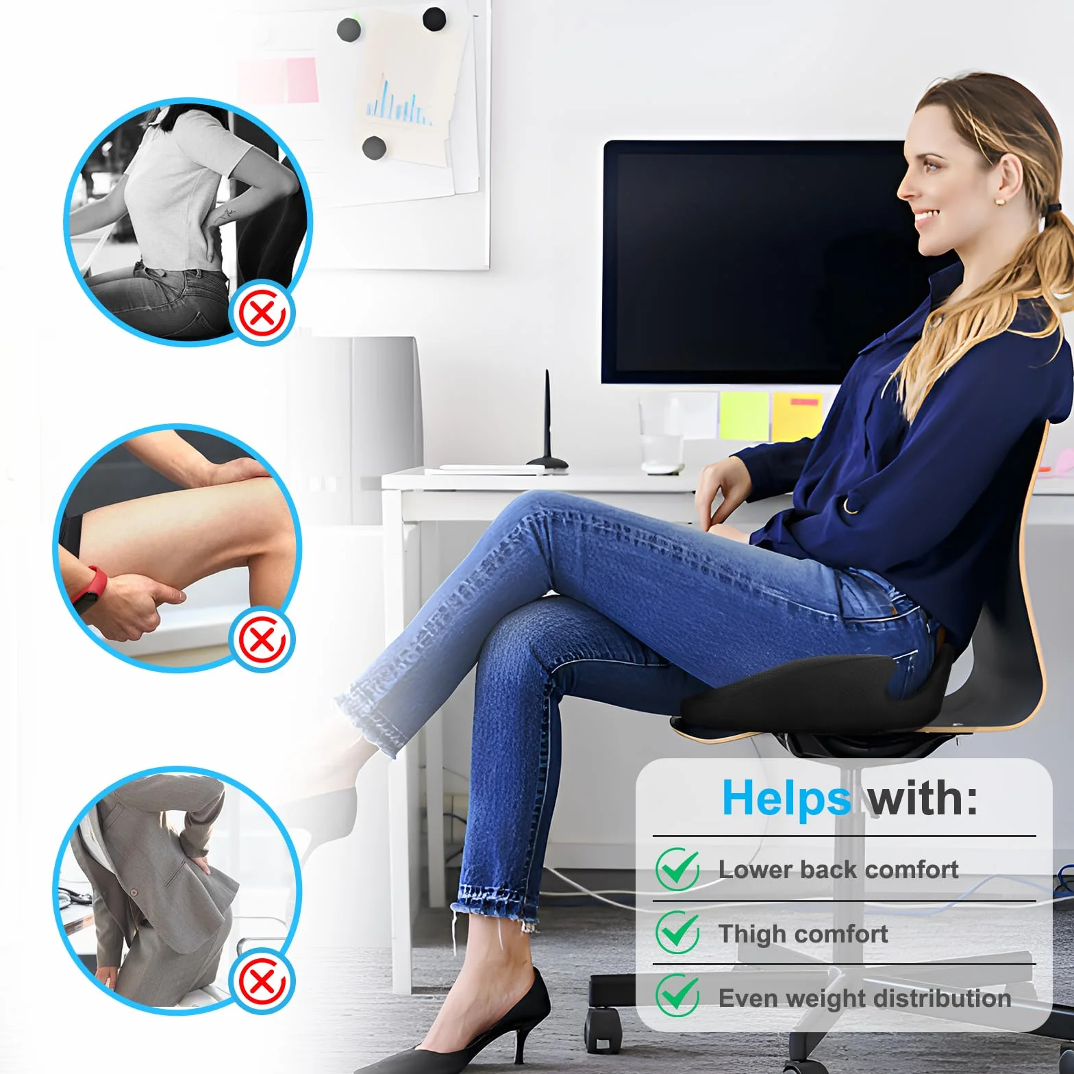 Cojín de Asiento Espuma Viscoelástica Ergonómico para Silla de Oficina y Hogar