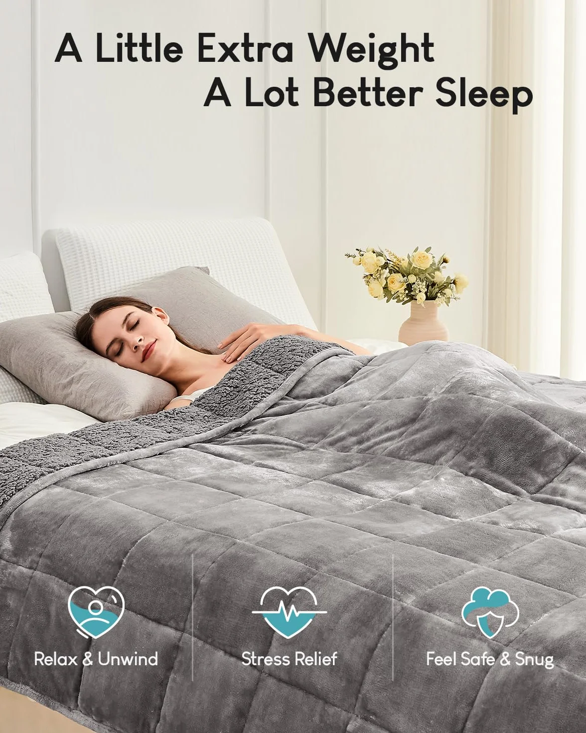 Cottonblue Manta con peso de 150 cm x 200 cm, 7 kg para Queen Ded, ultra suave, acogedora y cómoda, manta de sherpa para relajarse y dormir, manta de cama pesada con cuentas de cemárico, 60 x 80